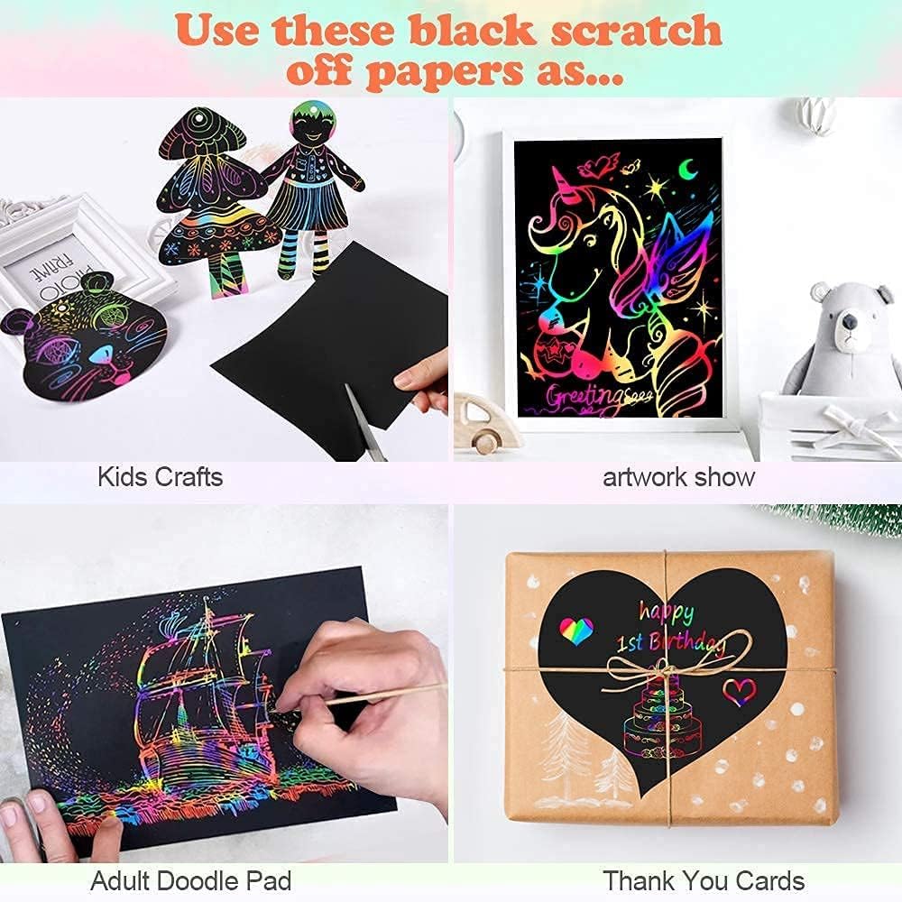 Mocoosy 60 Pcs Rainbow Scratch Art Paper for Kids