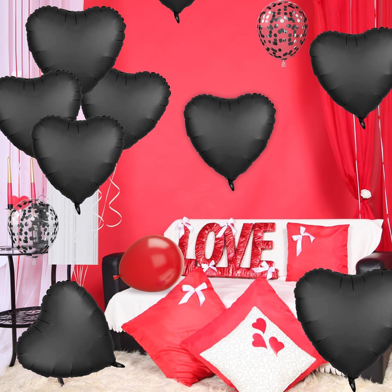 Black Foil Heart Balloons - 10x18 Inch for Valentines Day Wedding Birthday
