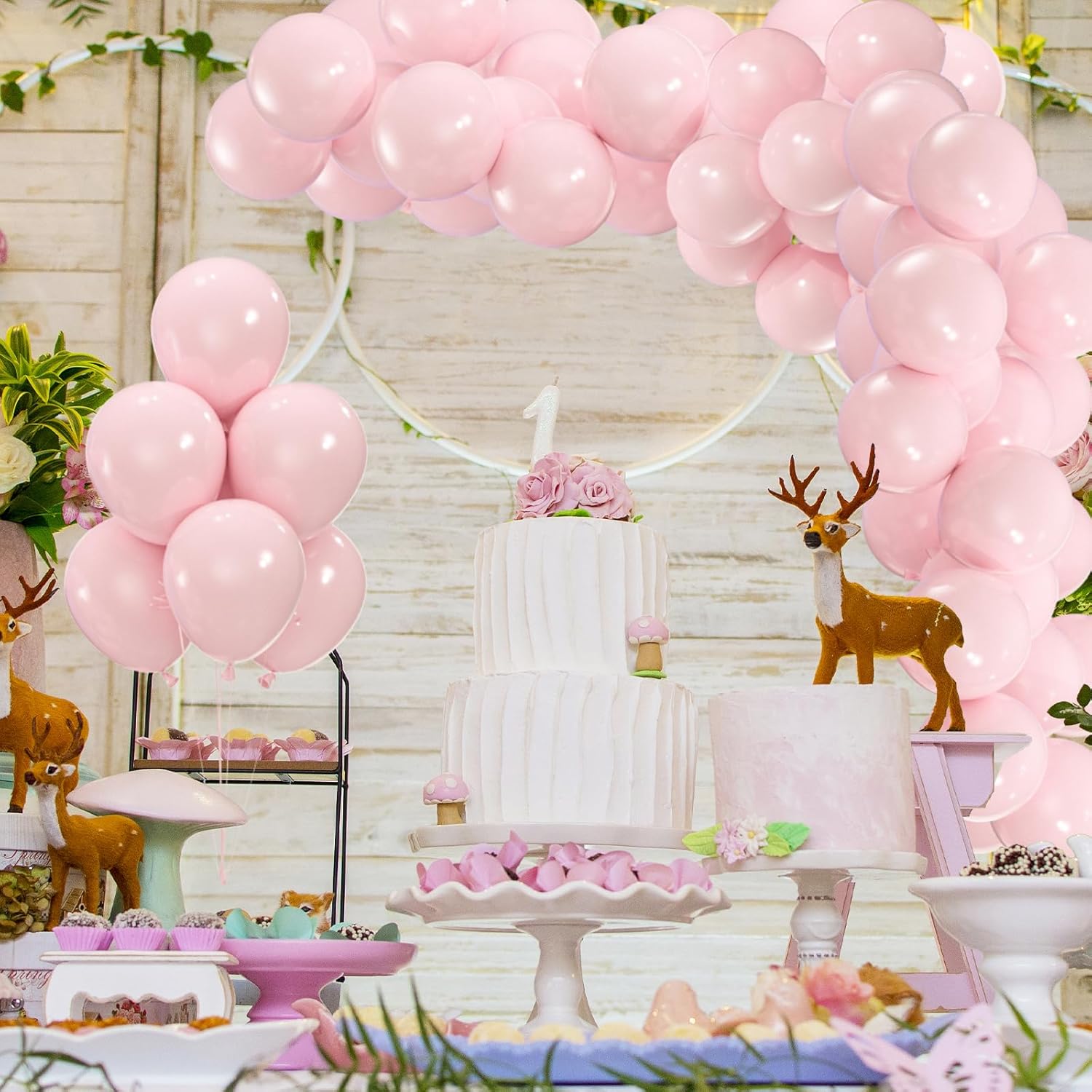 50pcs Pastel Pink Balloons with Ribbon and Glue