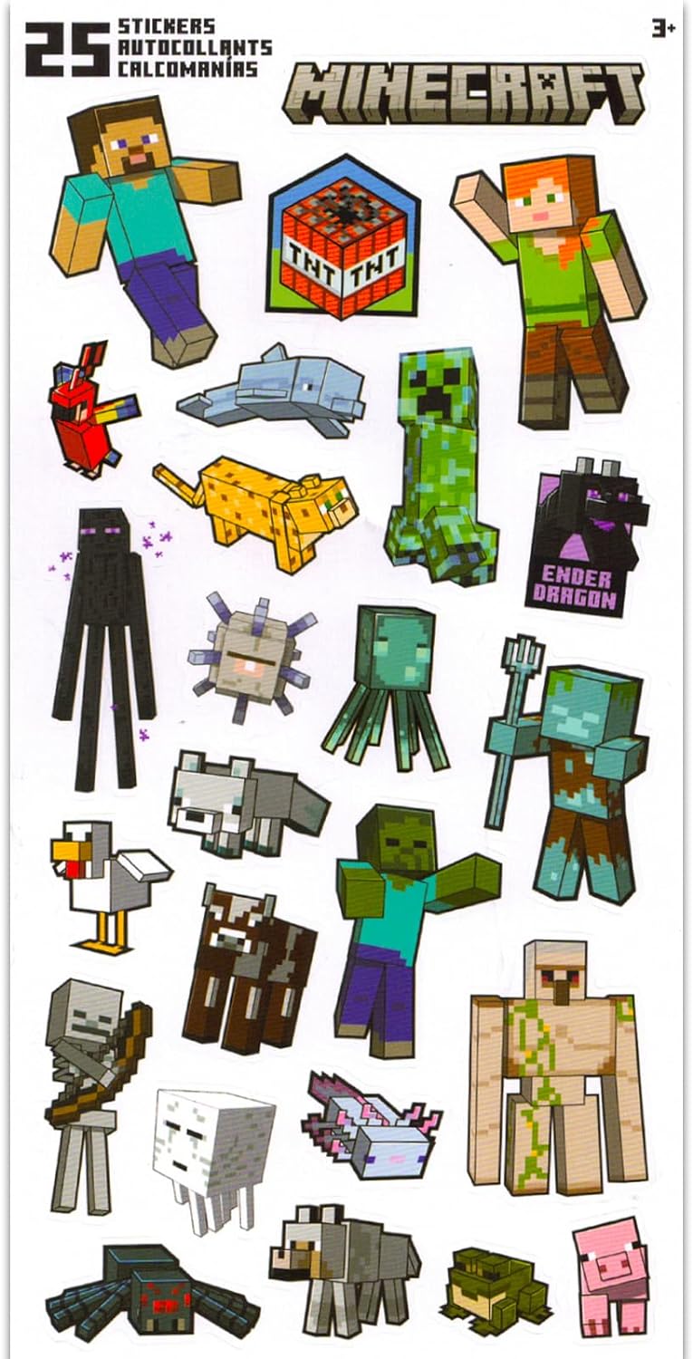 Minecraft Party Favors Bundle 12 Pack Sticker Sheets for Kids