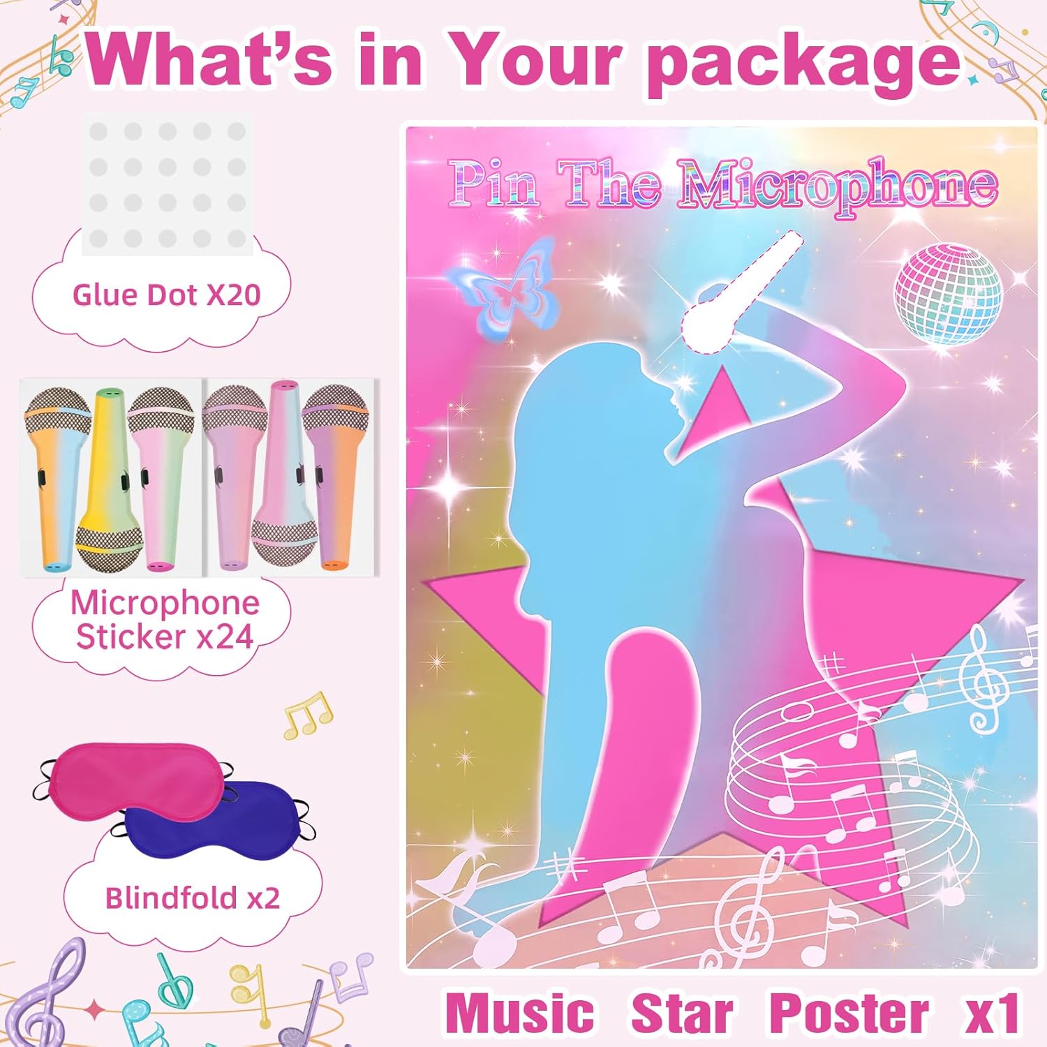 Pin The Microphones On Famous Singers Party Game Poster