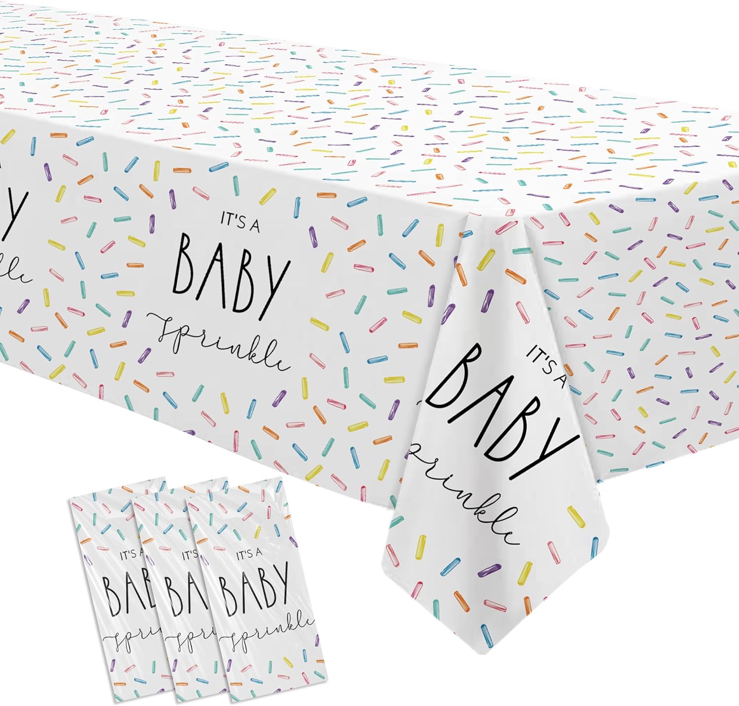 Sprinkle Baby Shower Tablecloth 3 Pack - 86x55in Rainbow Confetti Decor