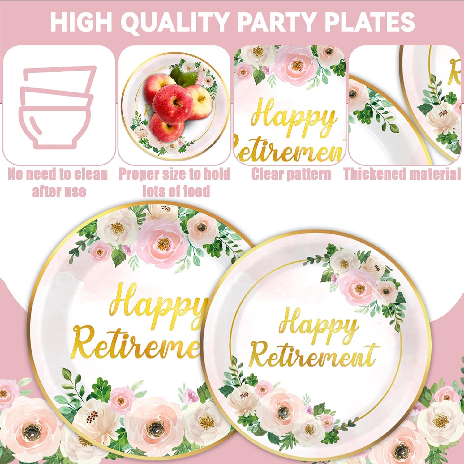 96Pcs Pink Flower Retirement Party Decorations 24 Guests