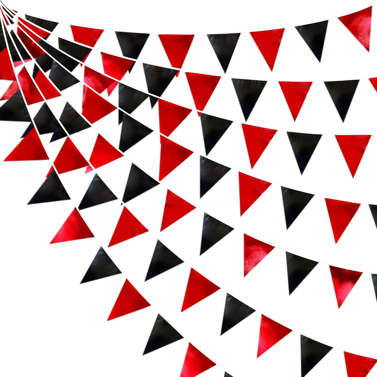 Red Black Metallic Fabric Triangle Pennant Banner Flag Bunting Garland