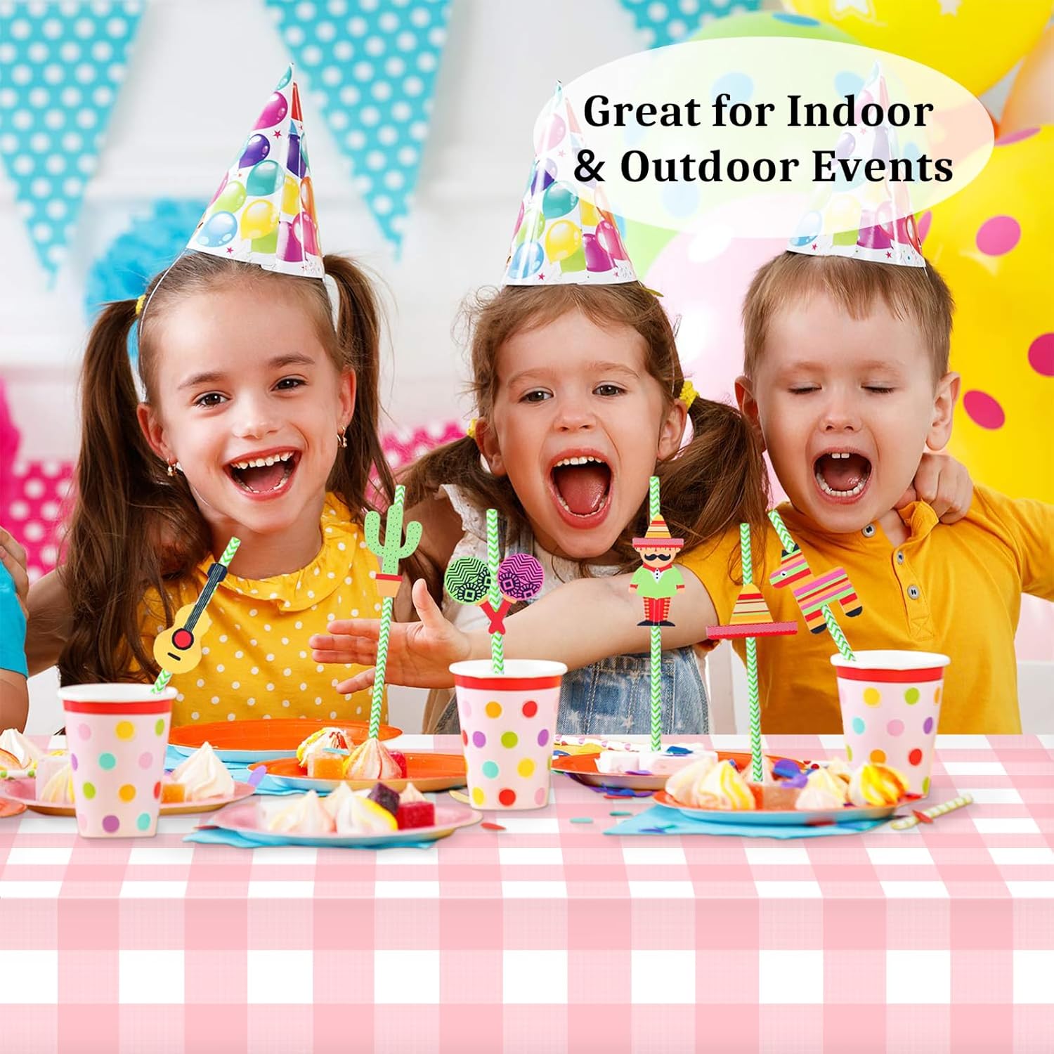 12 Pcs Pink Gingham Tablecloth Set Waterproof Disposable for Parties