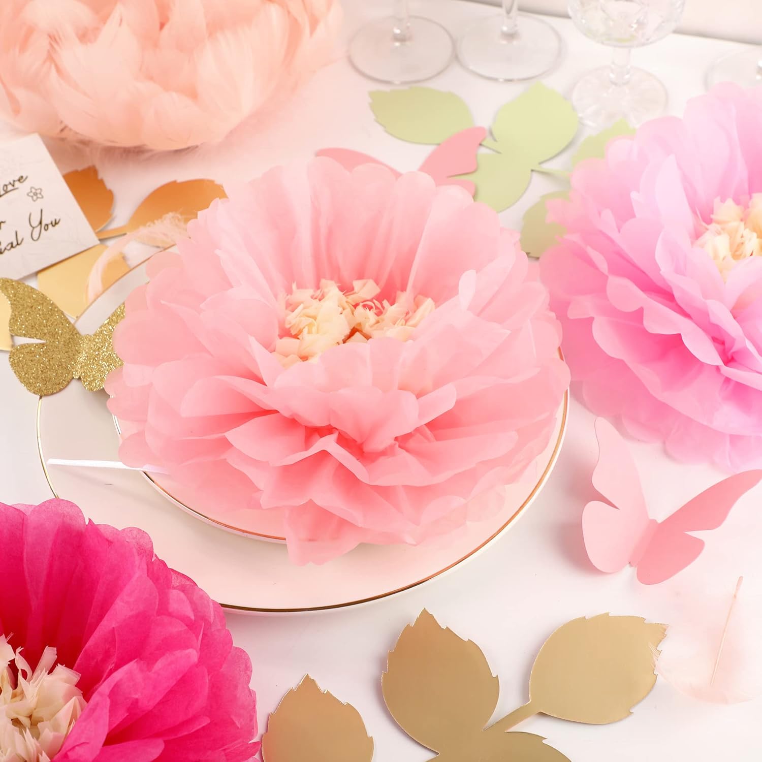 Fonder Mols Tissue Pom Poms Flowers Set of 21 Rose Pink