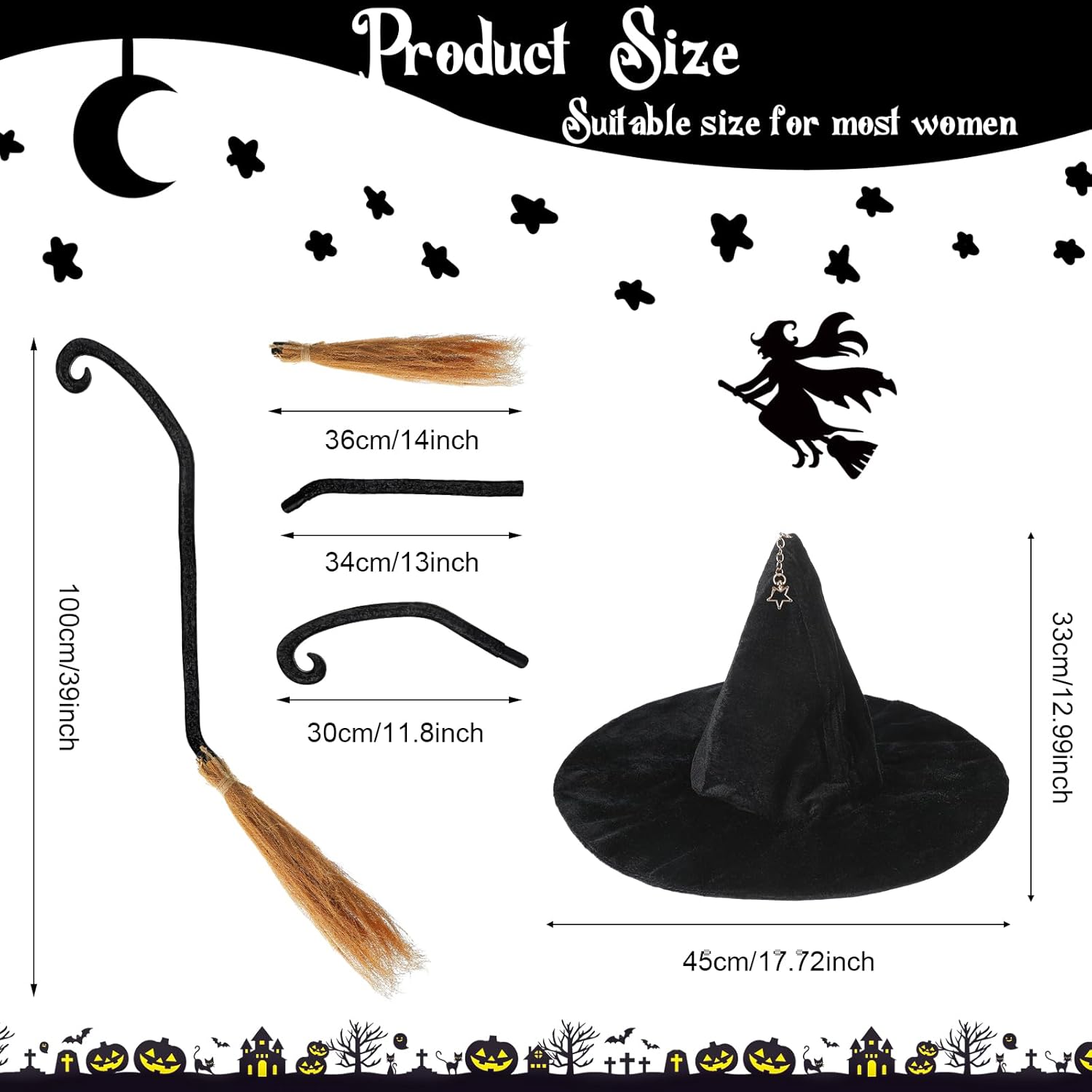 Liitrsh Halloween Witch Hat and Broom Set for Women