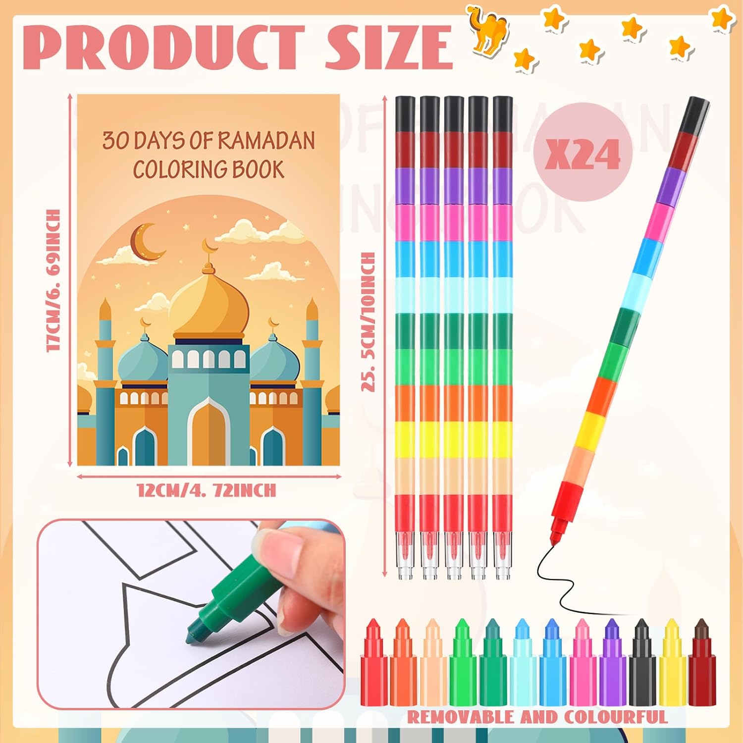 Zhanmai 48 Pcs Ramadan Activity Book Set with Stacking Crayons
