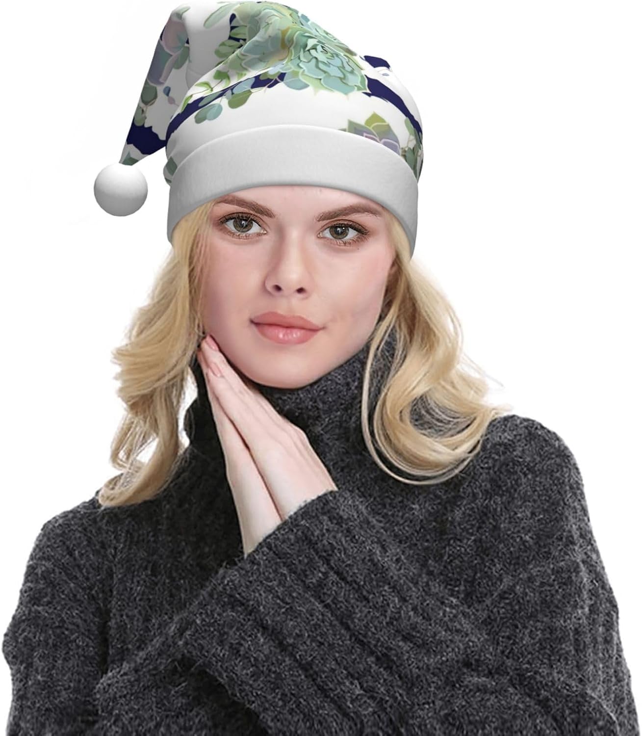 QINZHENG Personalized Striped Succulents Santa Hat