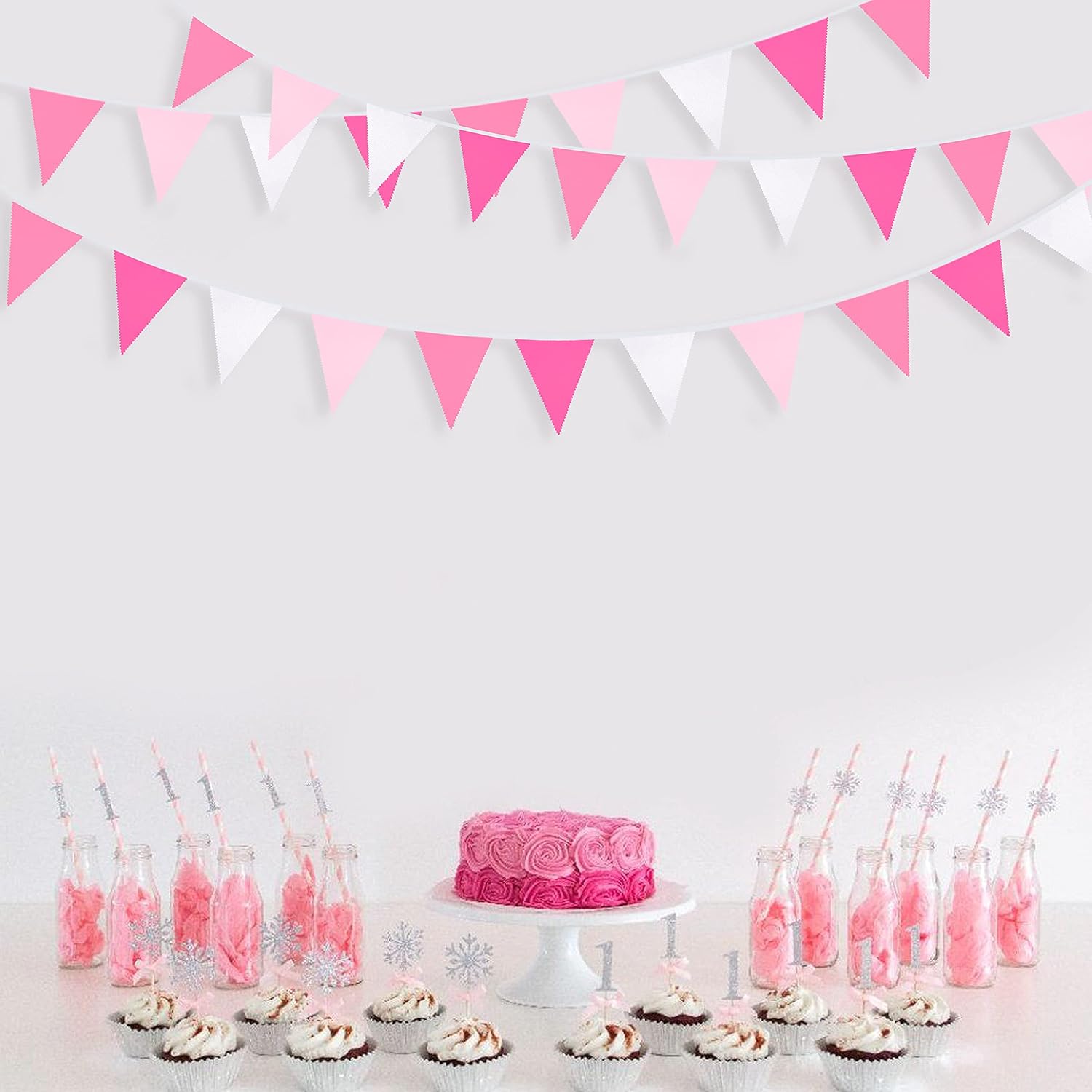 32 Ft Hot Pink Rose Pennant Banner Garland Kit for Parties