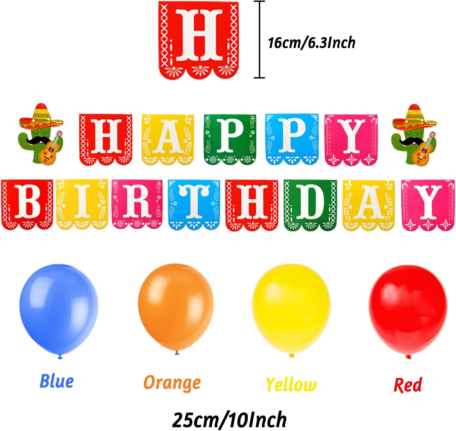 Fiesta Birthday Decor Set with Balloons and Pompoms