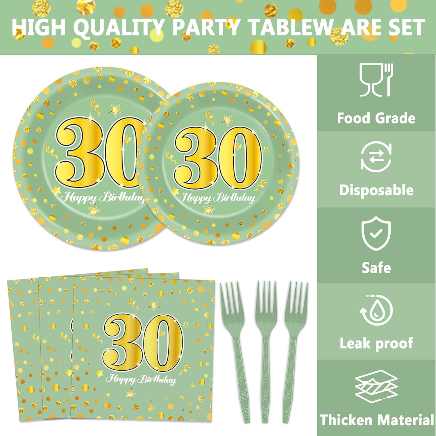 CHUNNIN 96Pcs 30th Birthday Plates Napkins Set for 24 Guests