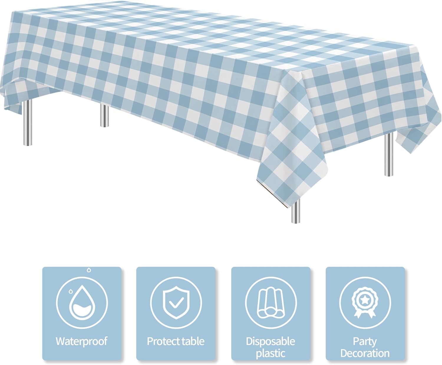 Light Blue Gingham Tablecloths 3 Pack Disposable Party Supplies