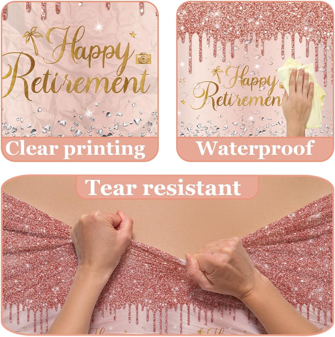 Pink Retirement Party Tablecloths 3pcs Rose Gold Decor