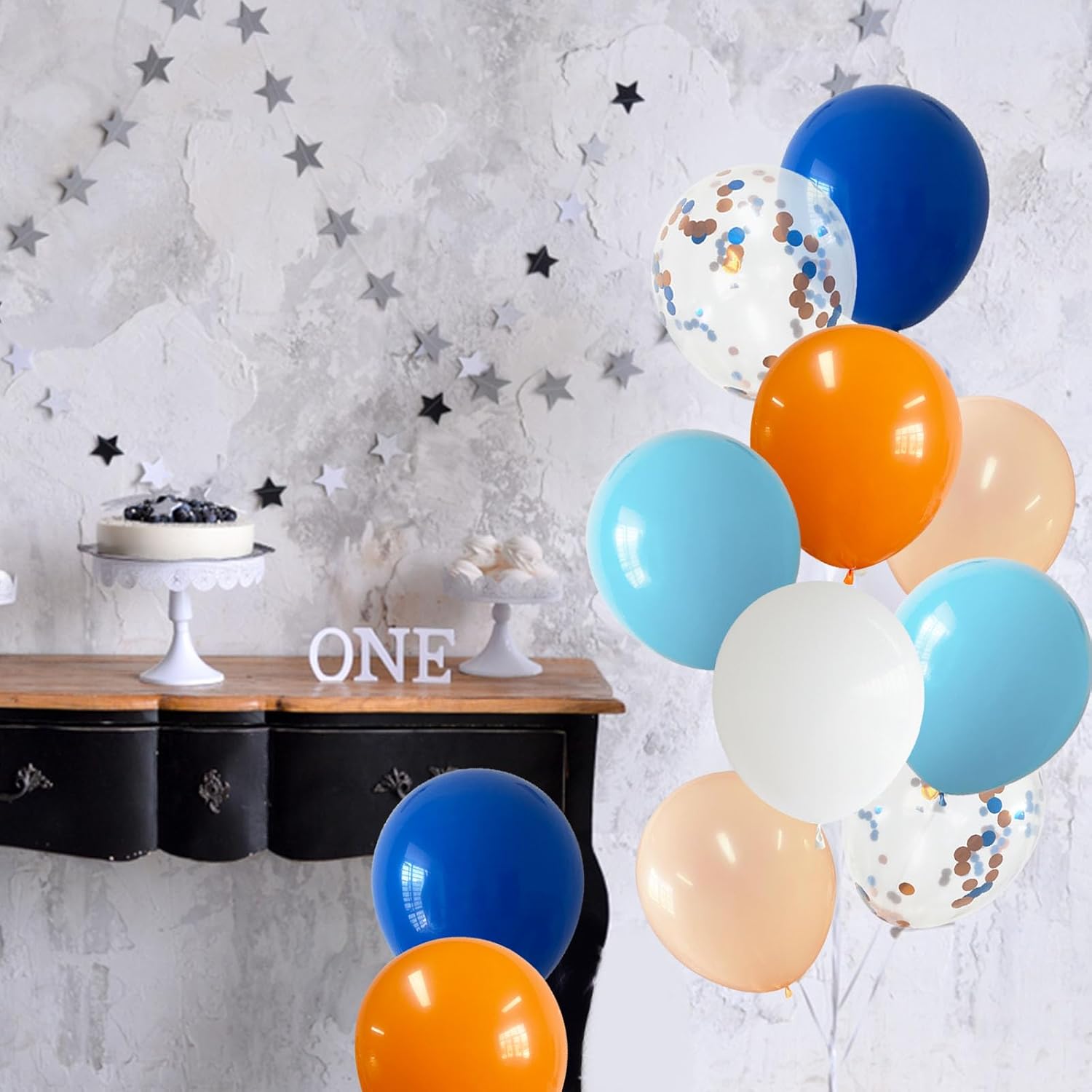 ANSOMO 12 Inch Latex Balloons 60 Pcs Blue Orange Decor