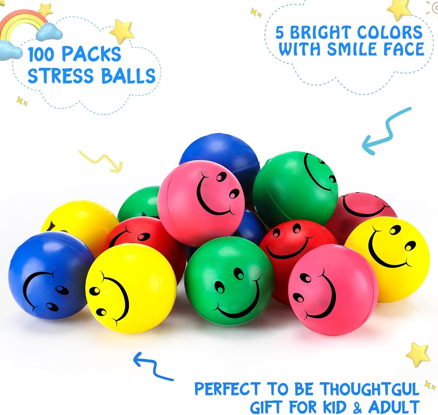 Zhanmai 100 Piece Smile Face Stress Balls for Kids Adults
