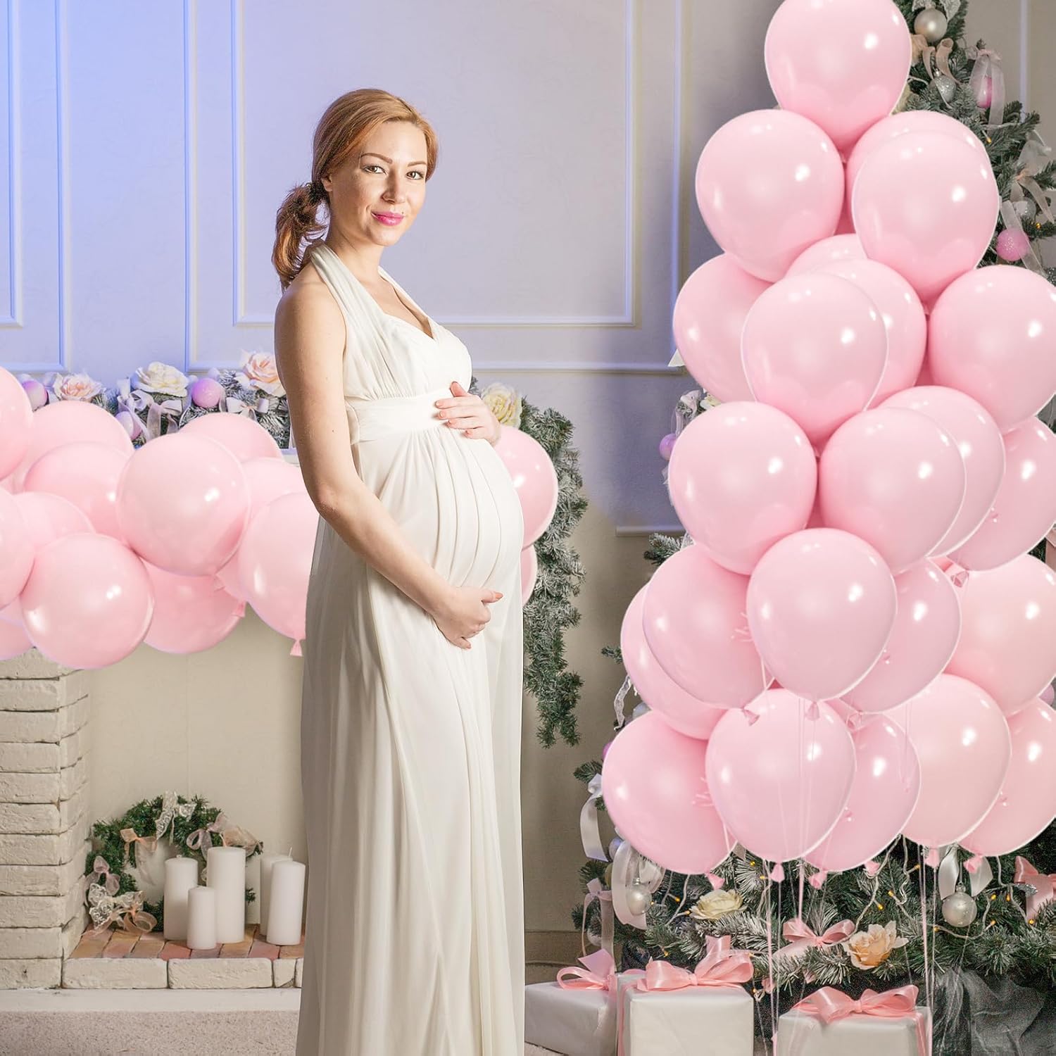 50pcs Pastel Pink Balloons with Ribbon and Glue