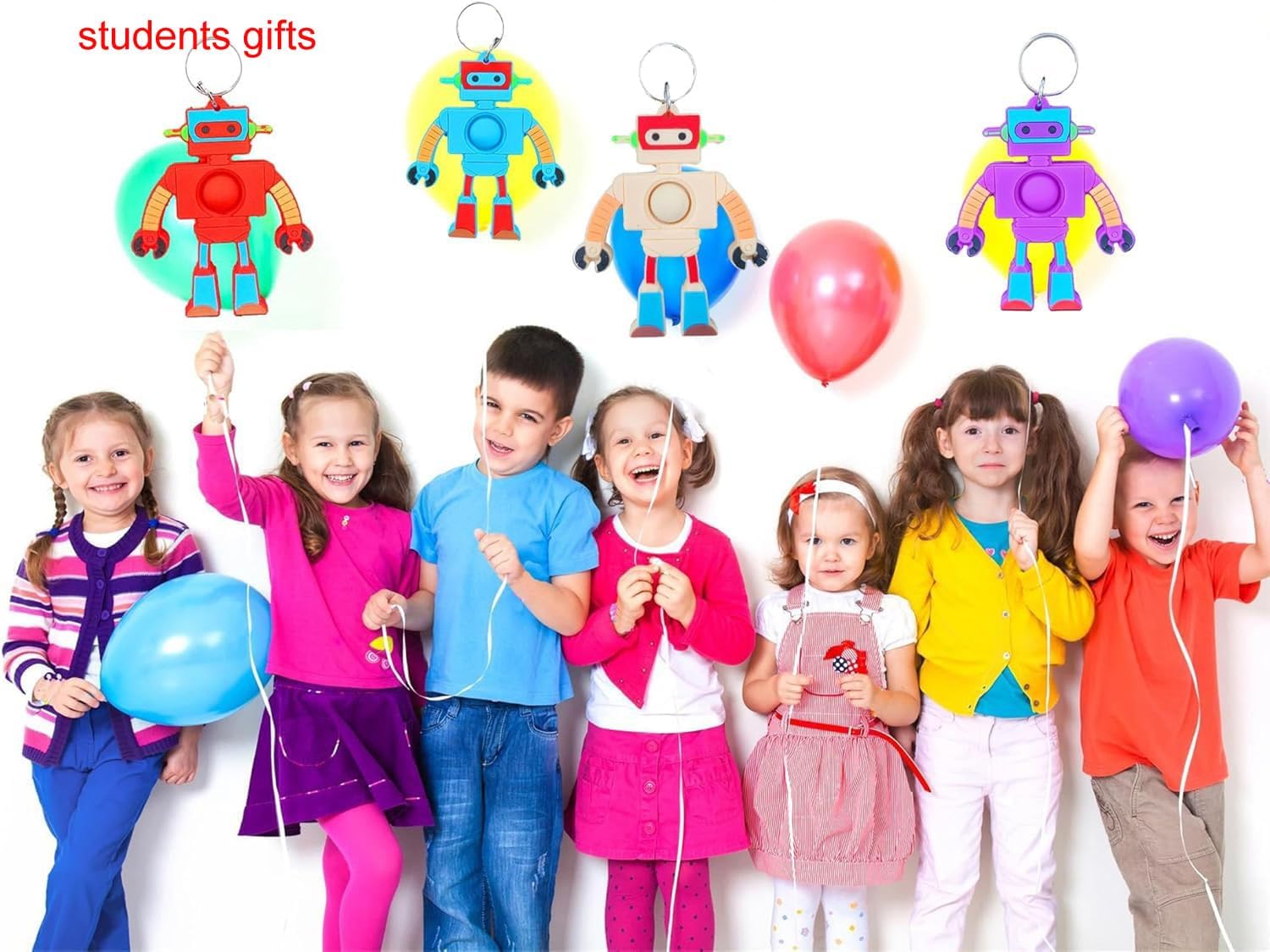 Goodangie00 24 Pack Rainbow Robot Fidget Pop Keychains