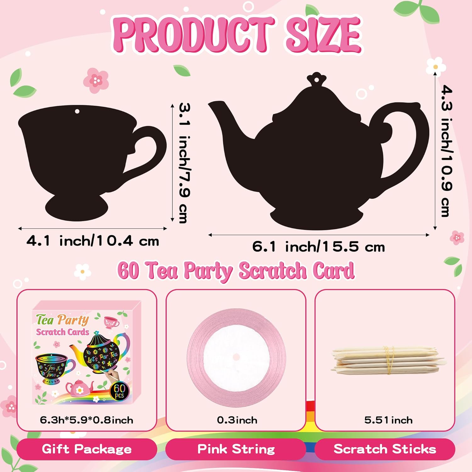 CY2SIDE Tea Party Scratch Art Cards 60PCS DIY Craft Kit