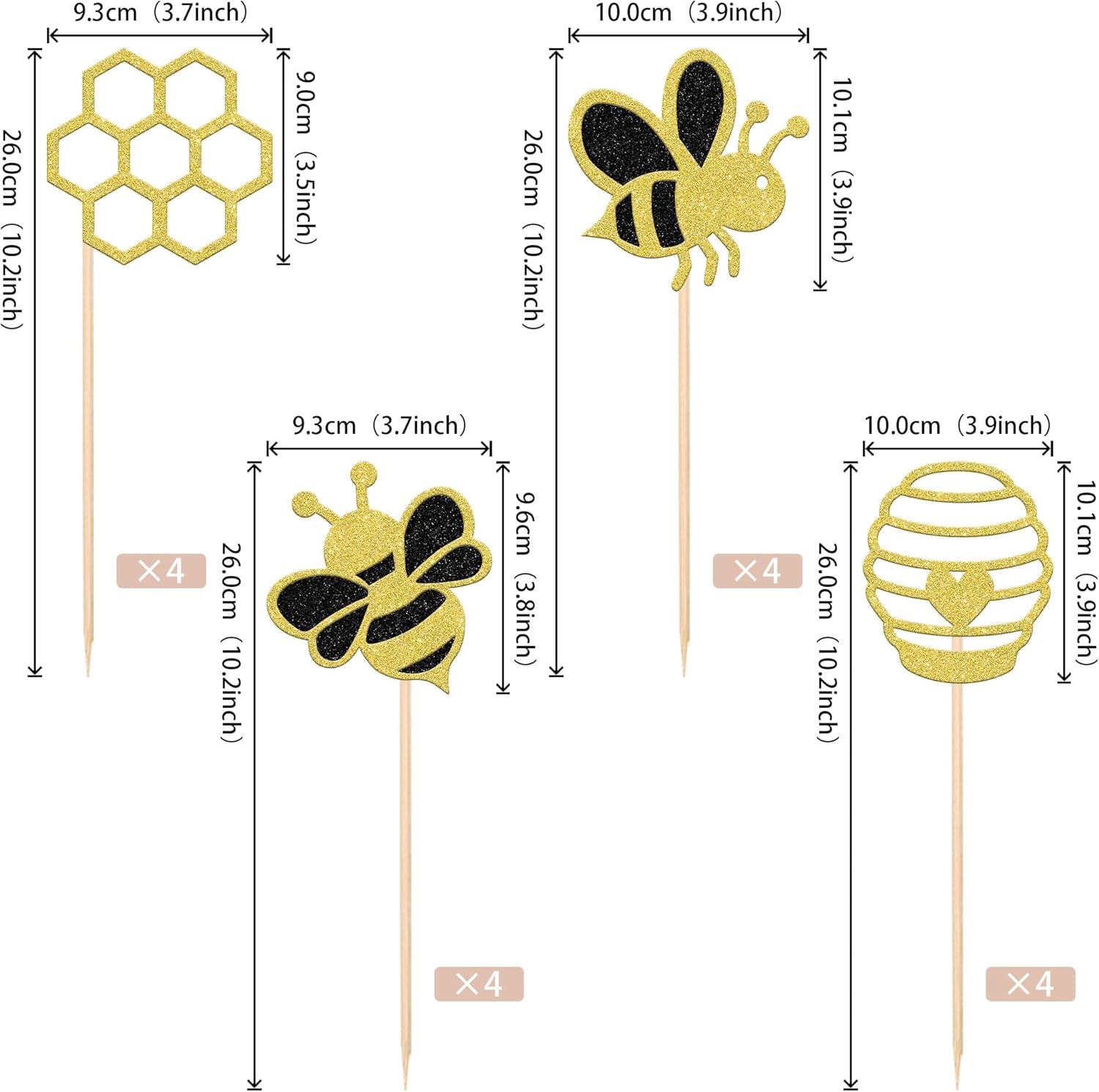 12PCS Bumble Bee Centerpiece Sticks Glitter