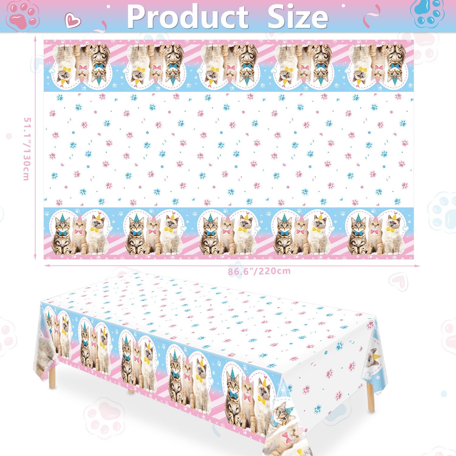 4 Pcs Cat Themed Tablecloth Set for Parties