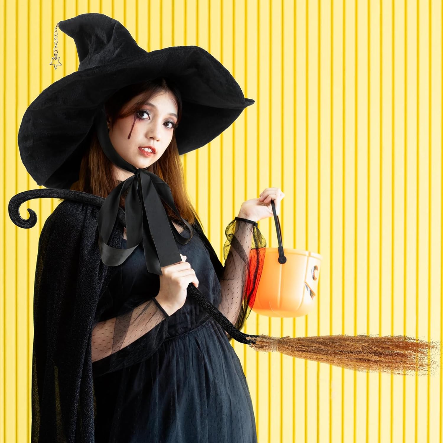 Liitrsh Halloween Witch Hat and Broom Set for Women