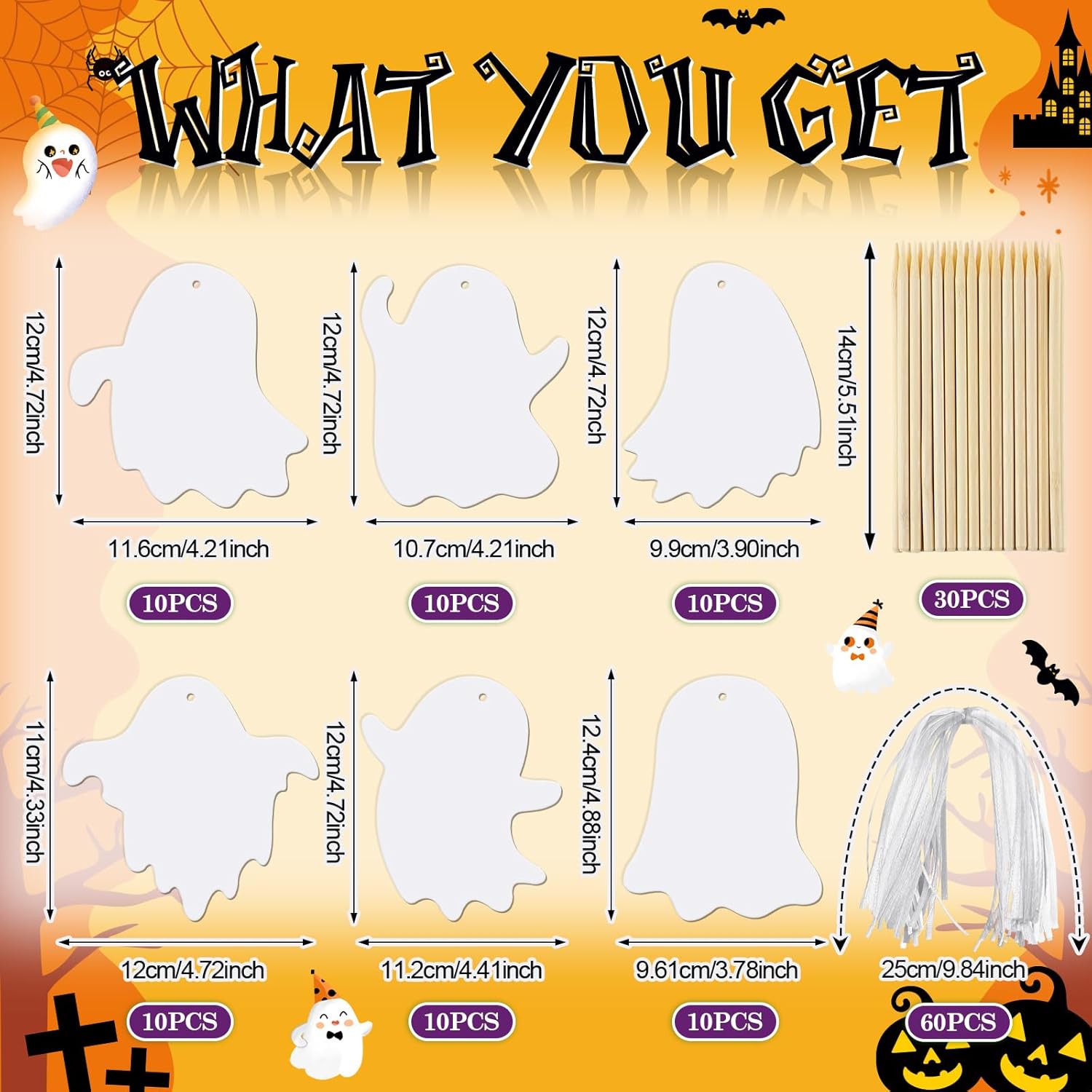 Motipuns 60 Pcs Halloween Ghost Scratch Card Craft Kit