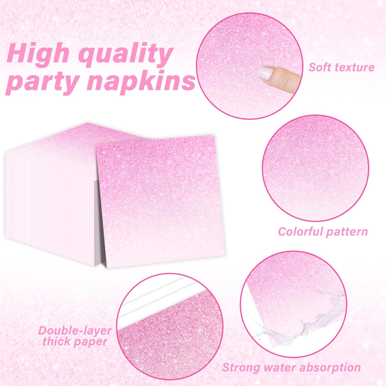 ZOIIWA 96 Pcs Ombre Pink Party Supplies Set