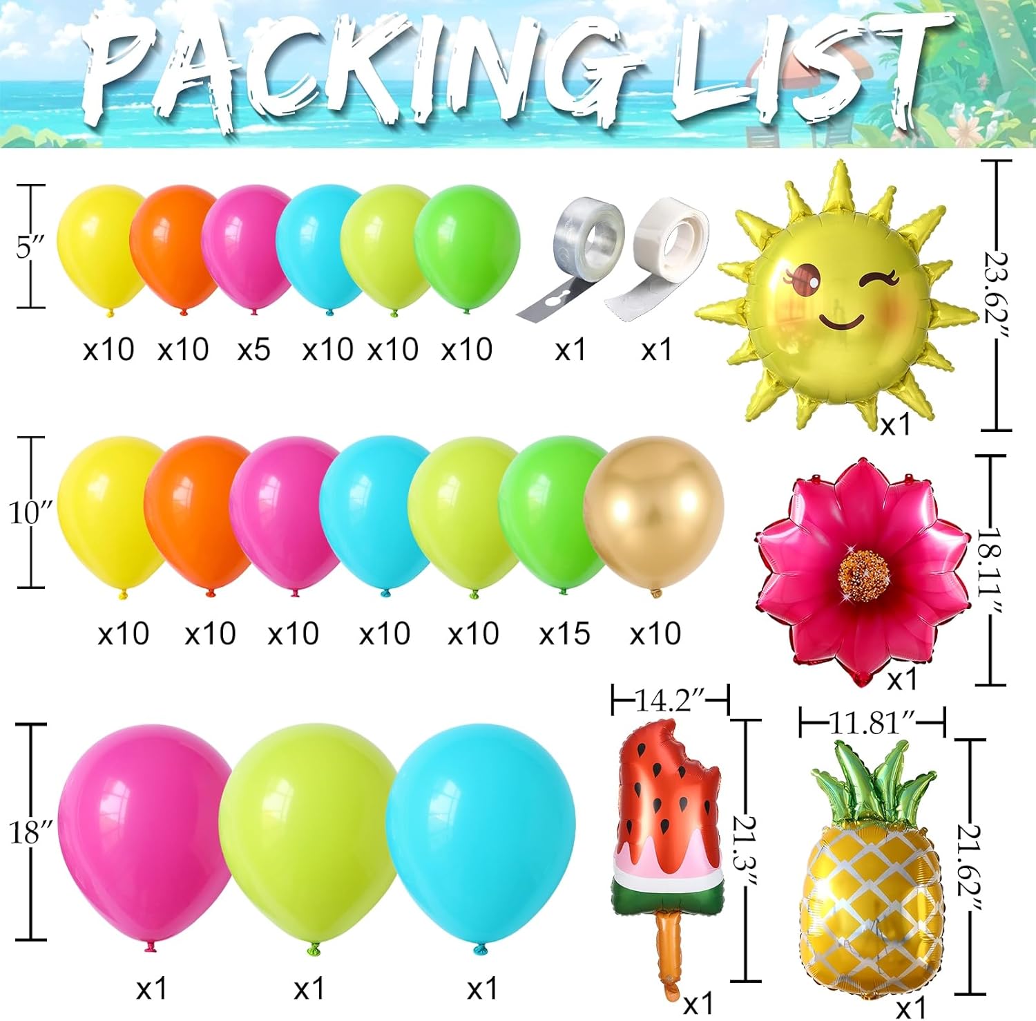 Tropical Balloon Arch Kit 129Pcs for Summer Parties