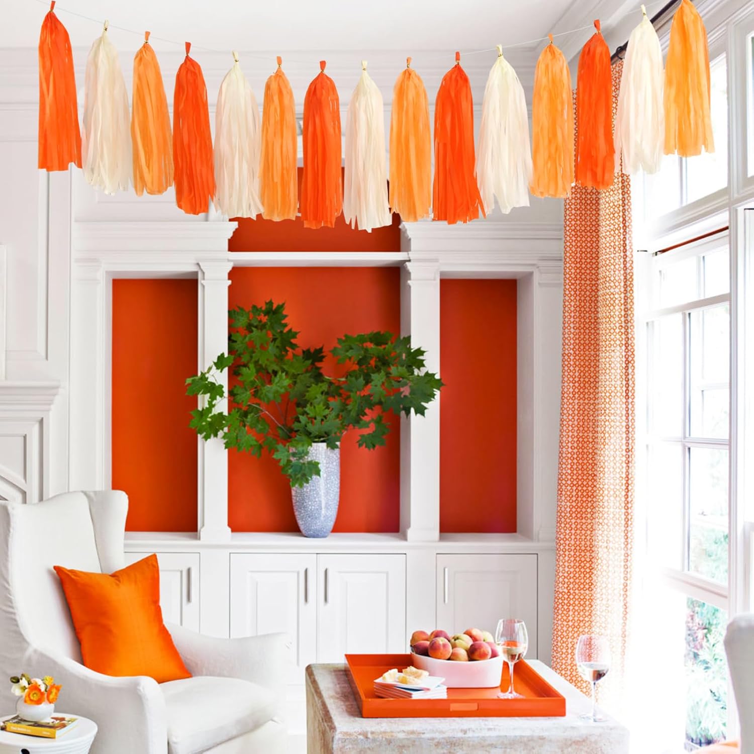 Orange Beige Fall Tissue Pom Poms Streamers Set