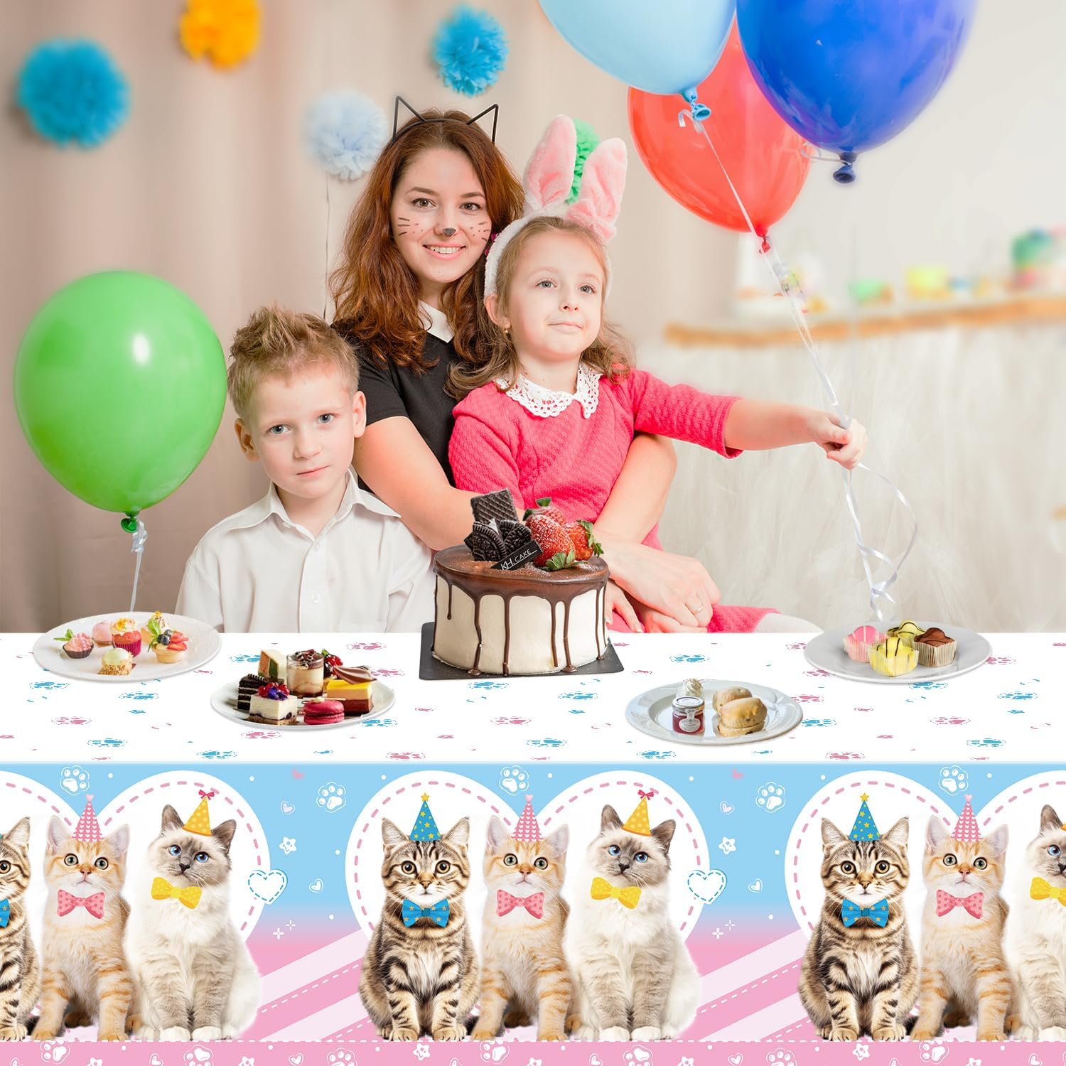 4 Pcs Cat Themed Tablecloth Set for Parties