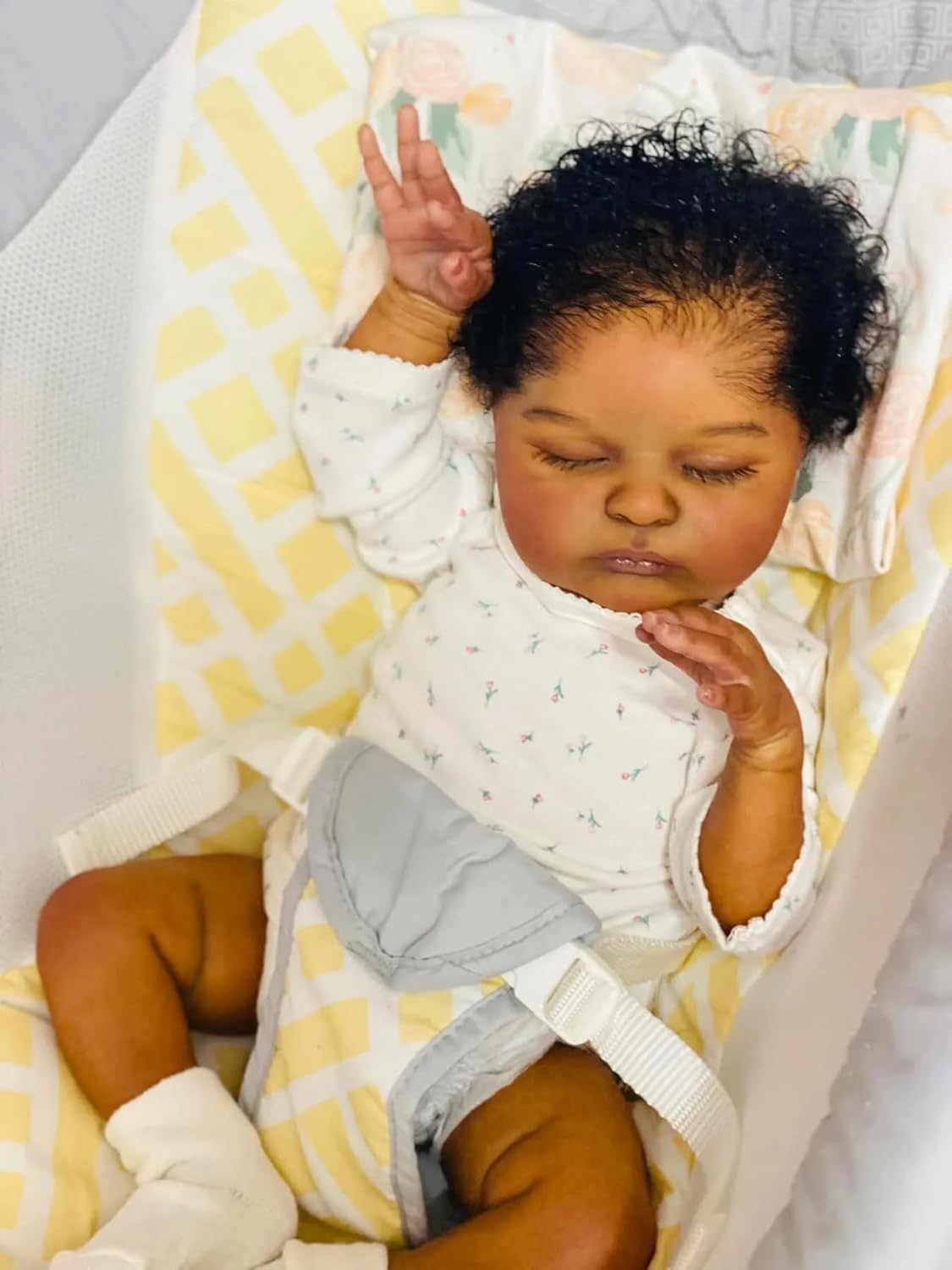 19 Inch Black Reborn Baby Doll with Curly Hair