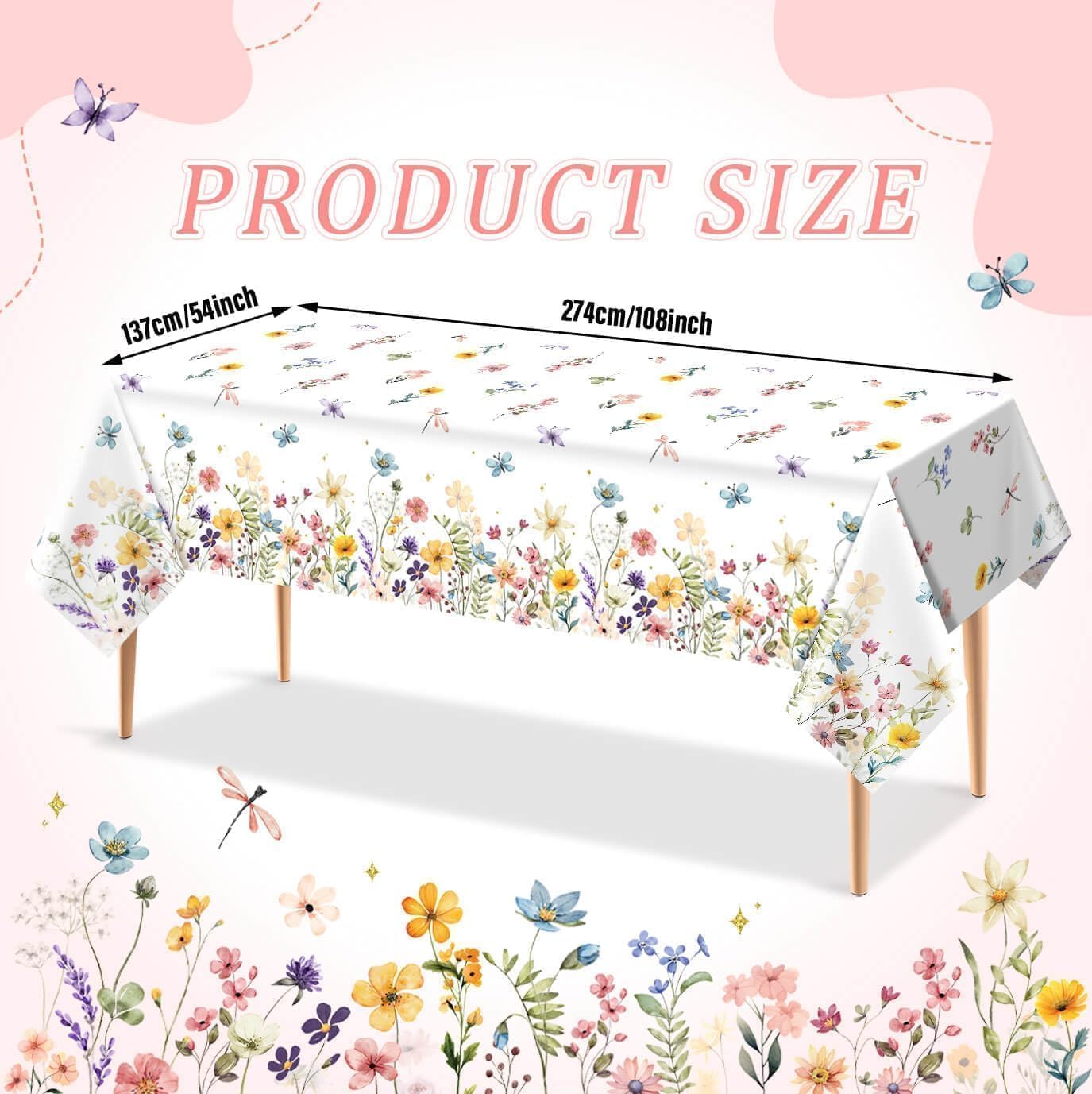 3 Piece Wildflower Tablecloths for Spring Birthday Party