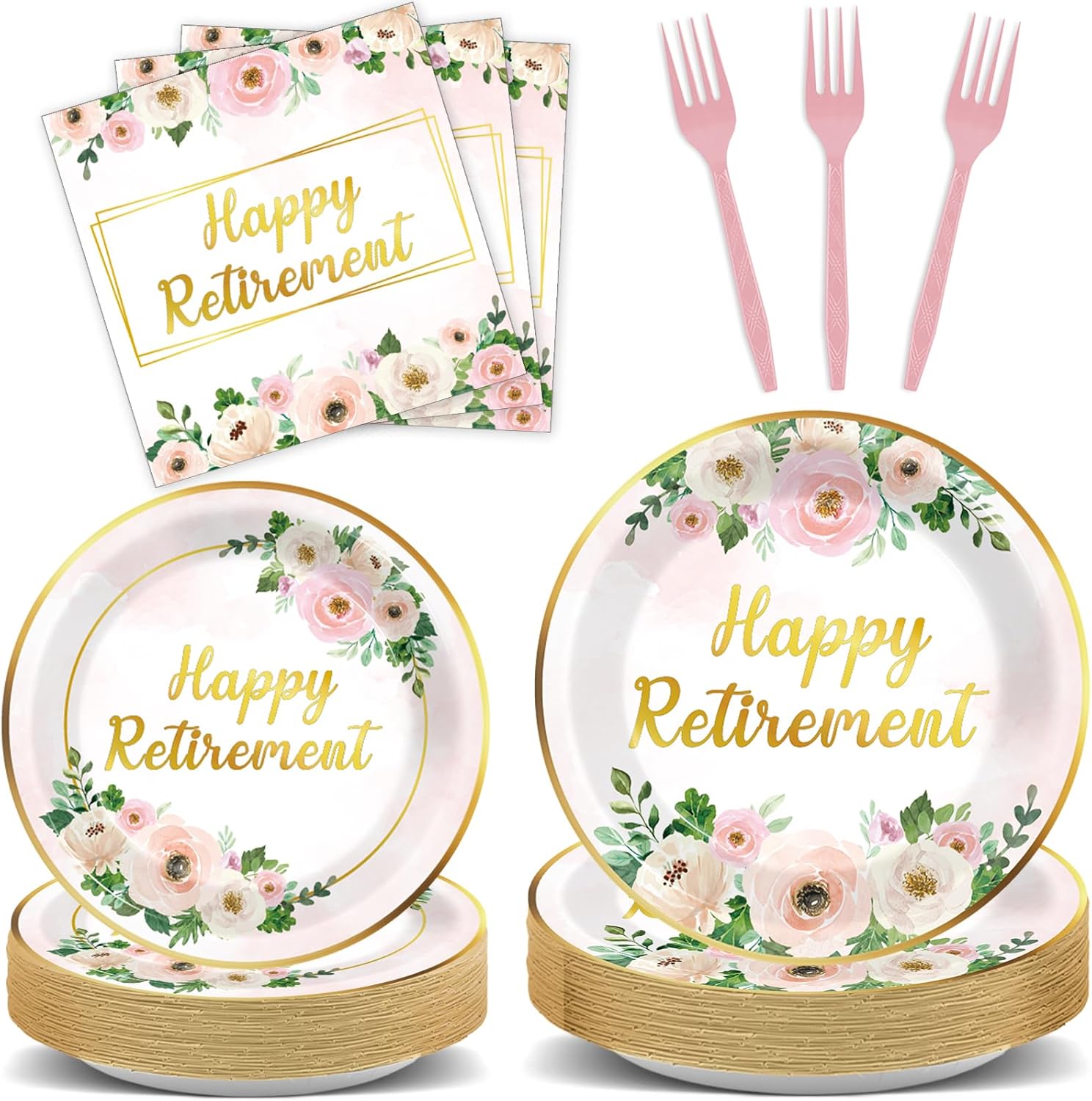 96Pcs Pink Flower Retirement Party Decorations 24 Guests