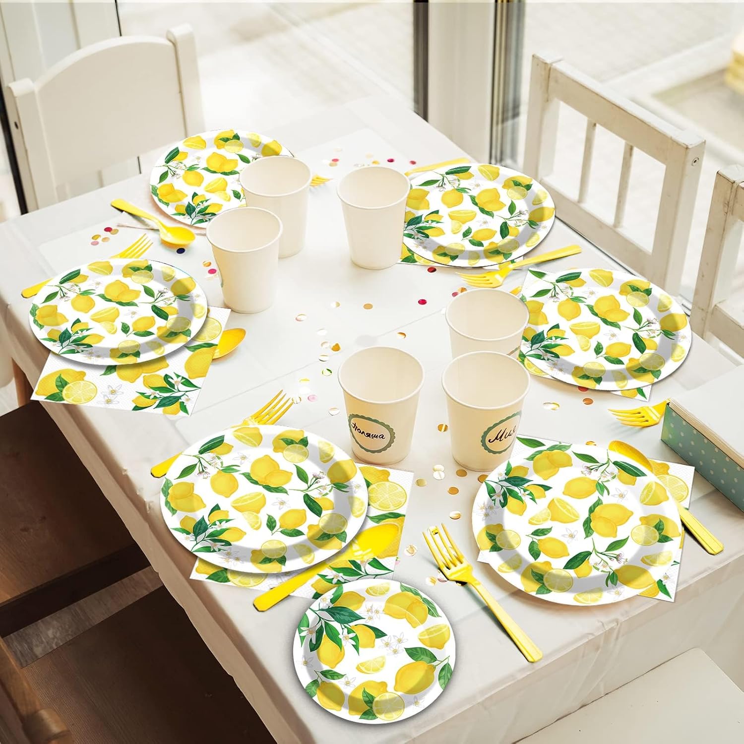 Wiooffen 96 Pcs Lemon Party Tableware Set