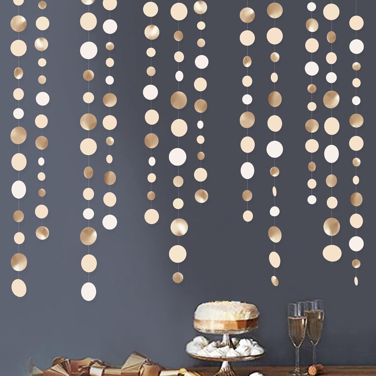 Champagne Gold Circle Dot Garland for Party Decorations