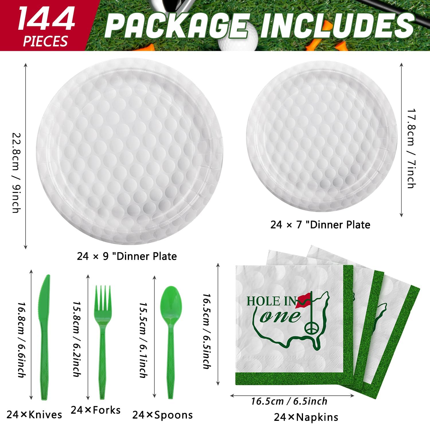 144 Pcs 3D Golf Ball Party Supplies Set