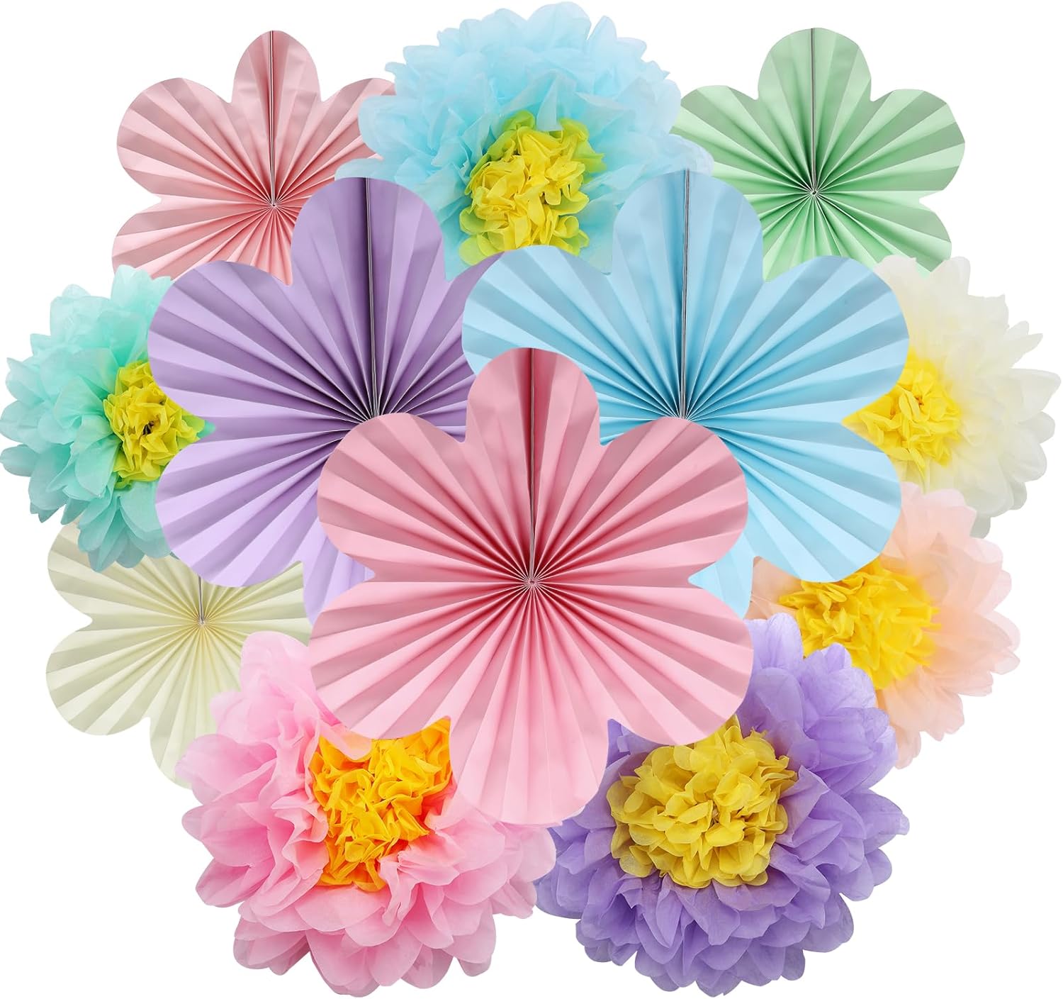 BestoFun 12PCS Pastel Tissue Paper Flowers Fans Decorations