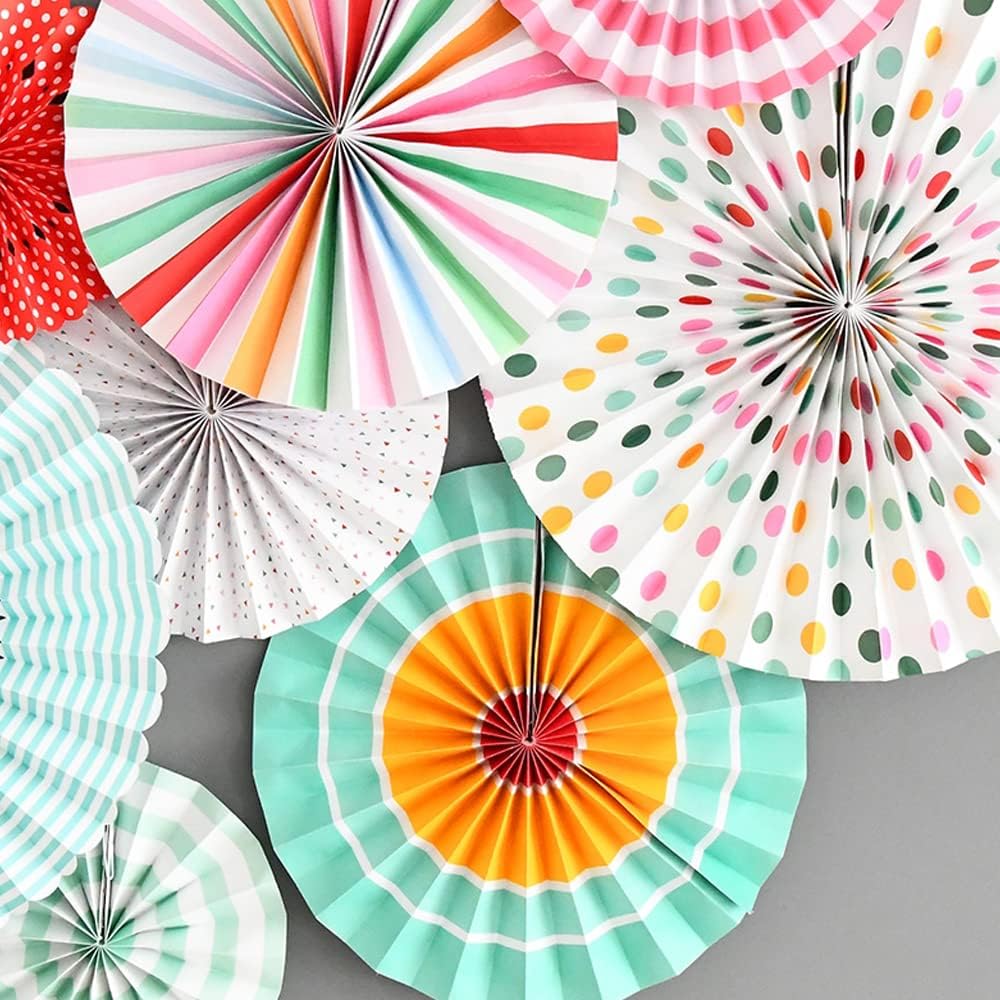 8 Piece Colorful Hanging Paper Fans Party Set