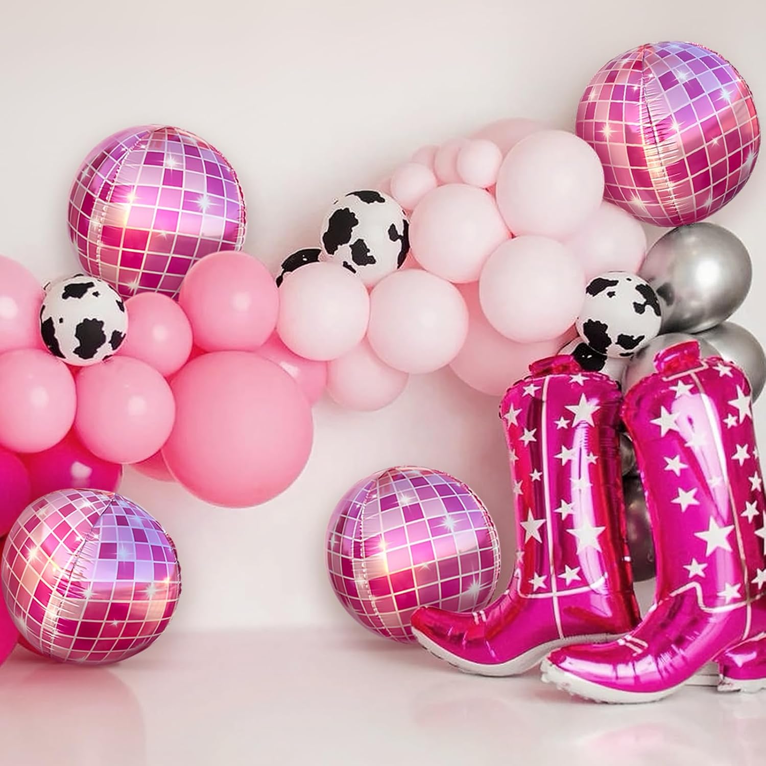 4D Disco Foil Balloons Set of 4 Shiny Pink