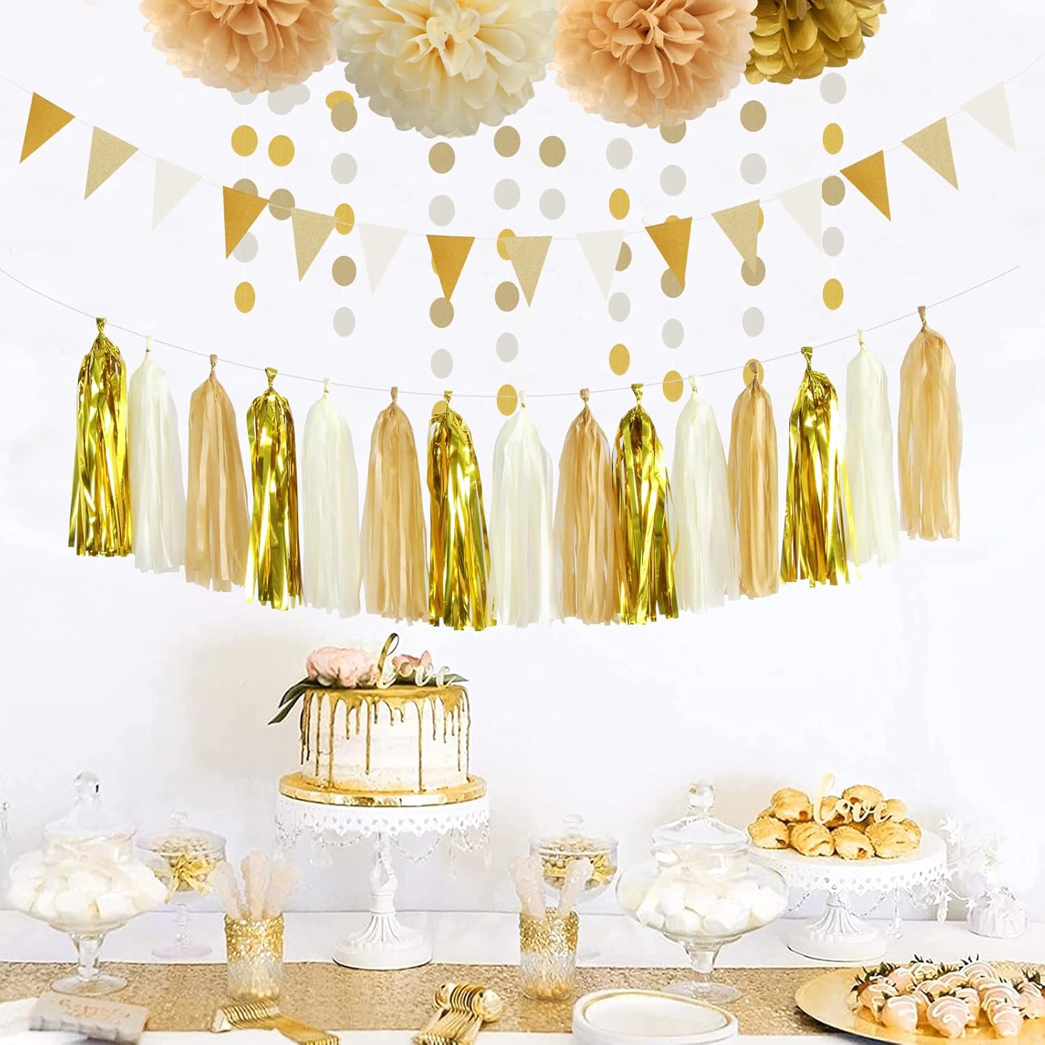 White Gold Champagne Party Decorations 23pcs Set
