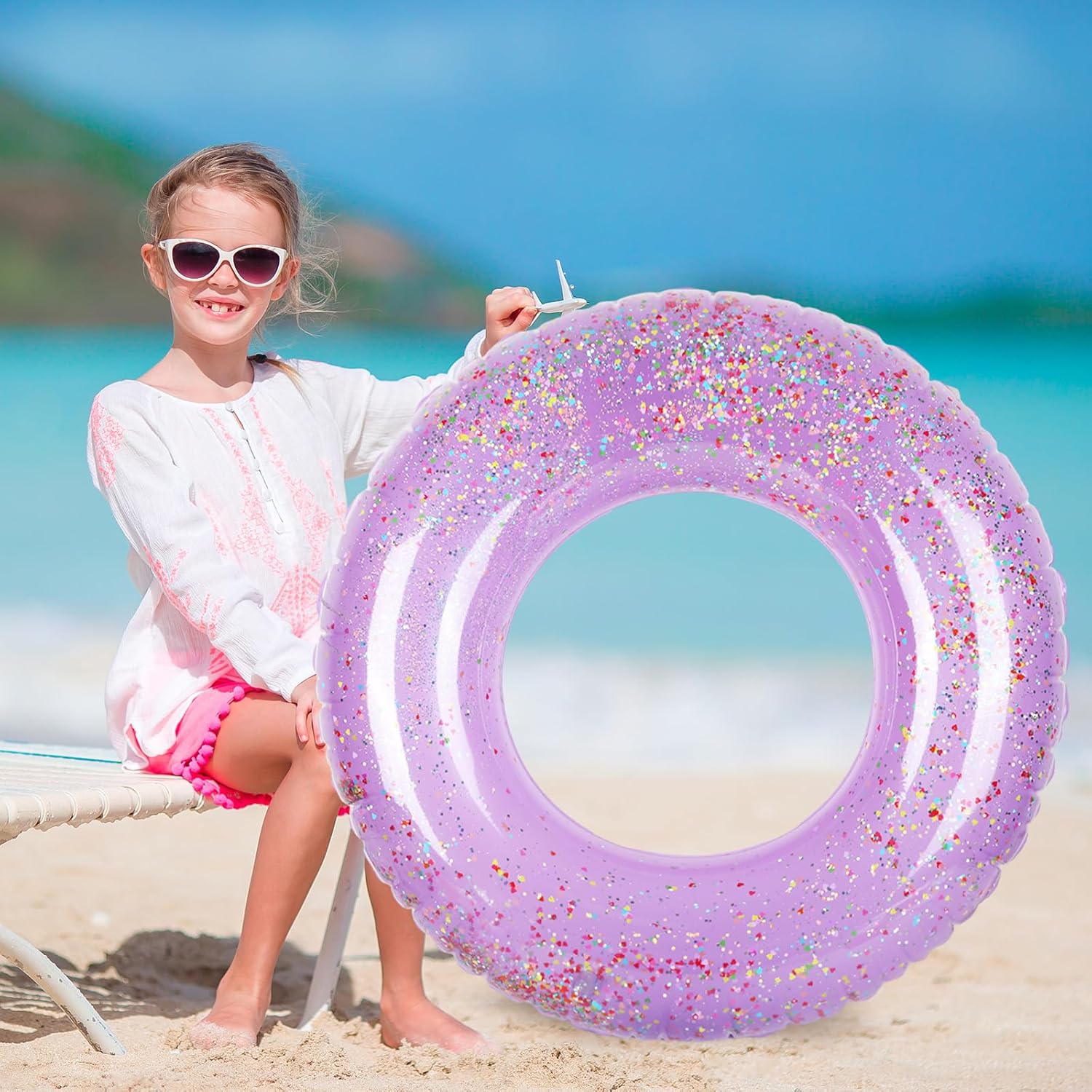 Whaline 3Pcs Purple Glitter Inflatable Swim Rings