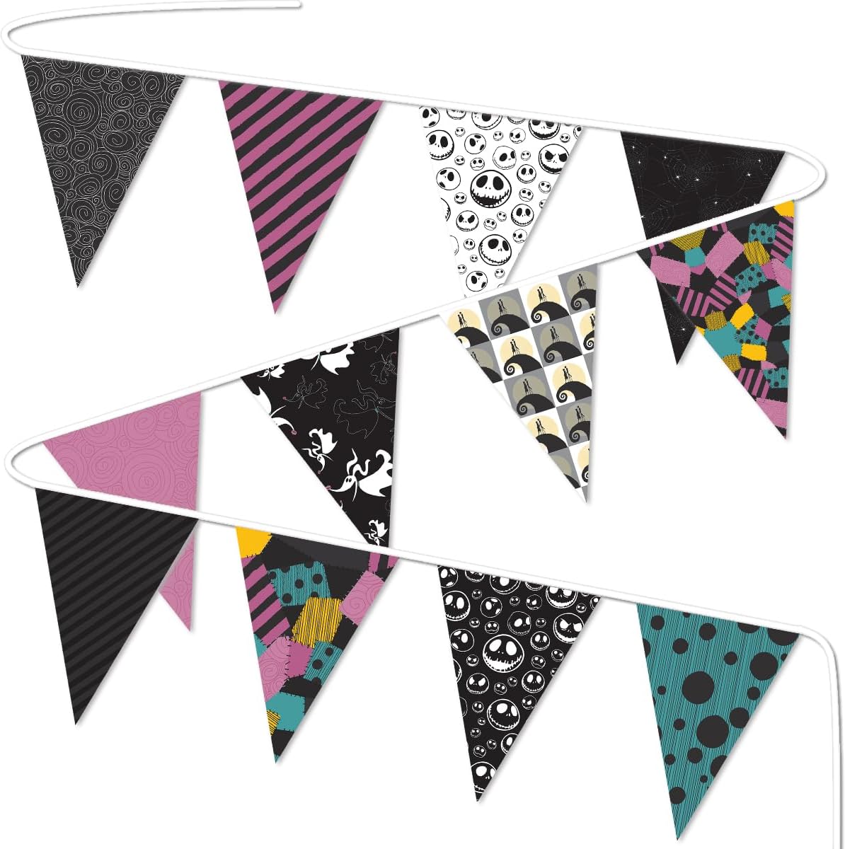 Jack and Sally Themed Fabric Pennant Banner