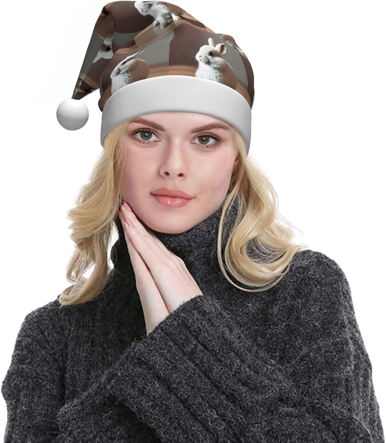 Cute White Rabbit Christmas Santa Hat Plush for Adults