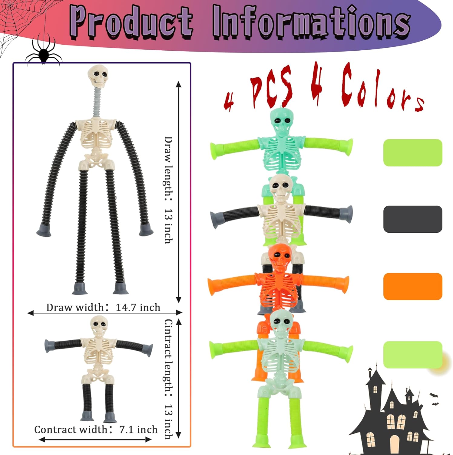 4 Pack Stretchy Skeleton Fidget Toys for Kids