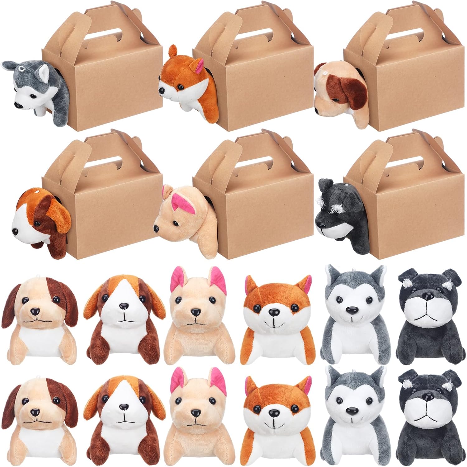 Fainne 12 Pcs Dog Party Favor Boxes with Plush Set