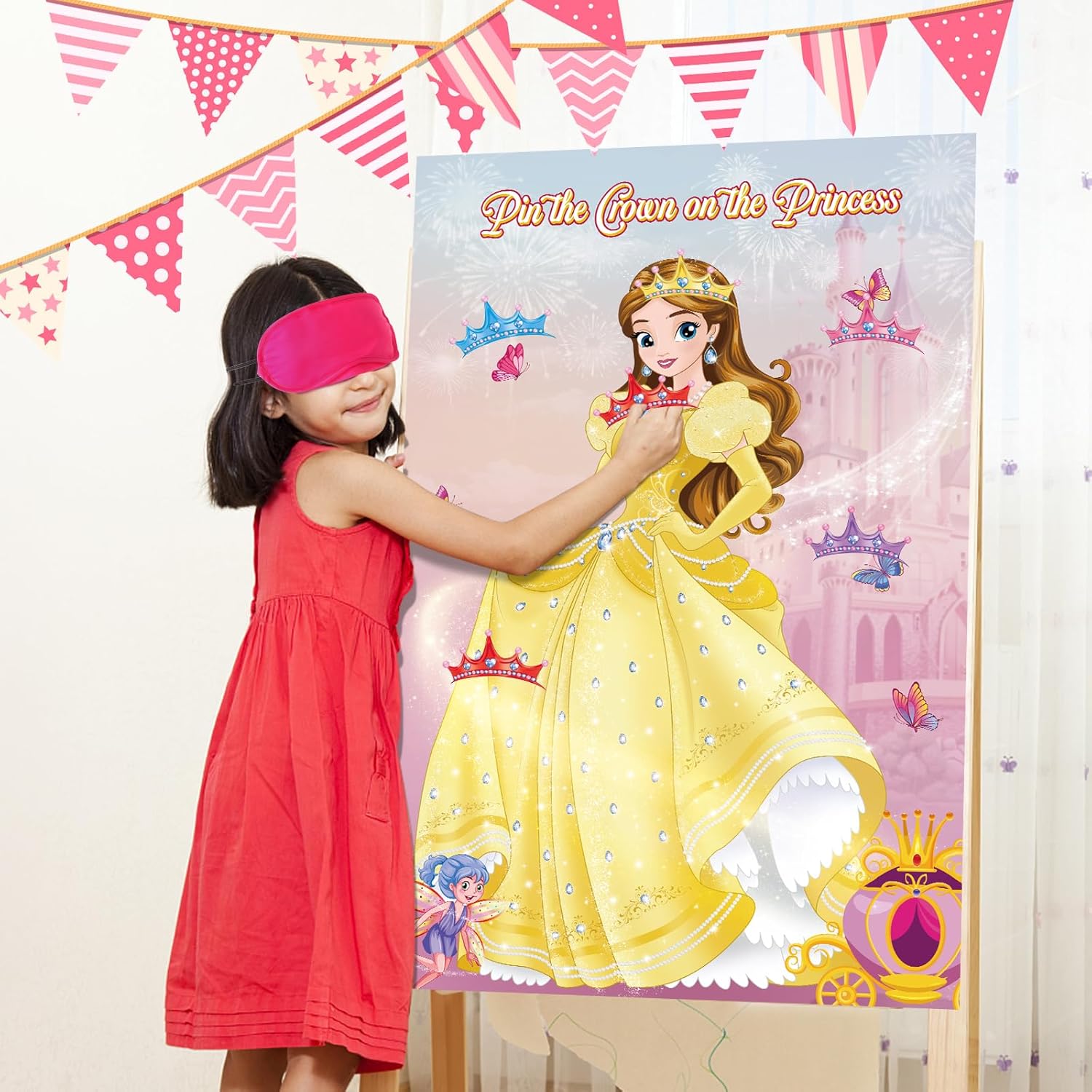 Pin The Crown on The Princess Party Game with Belle Poster and Stickers