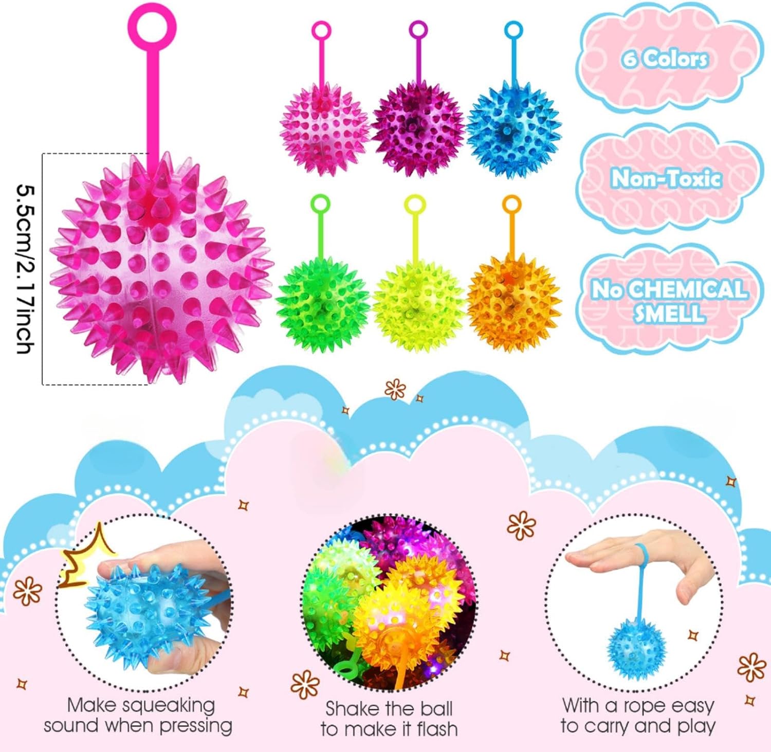 Sotiff 100 Pcs LED Flashing Squeaky Bouncy Balls