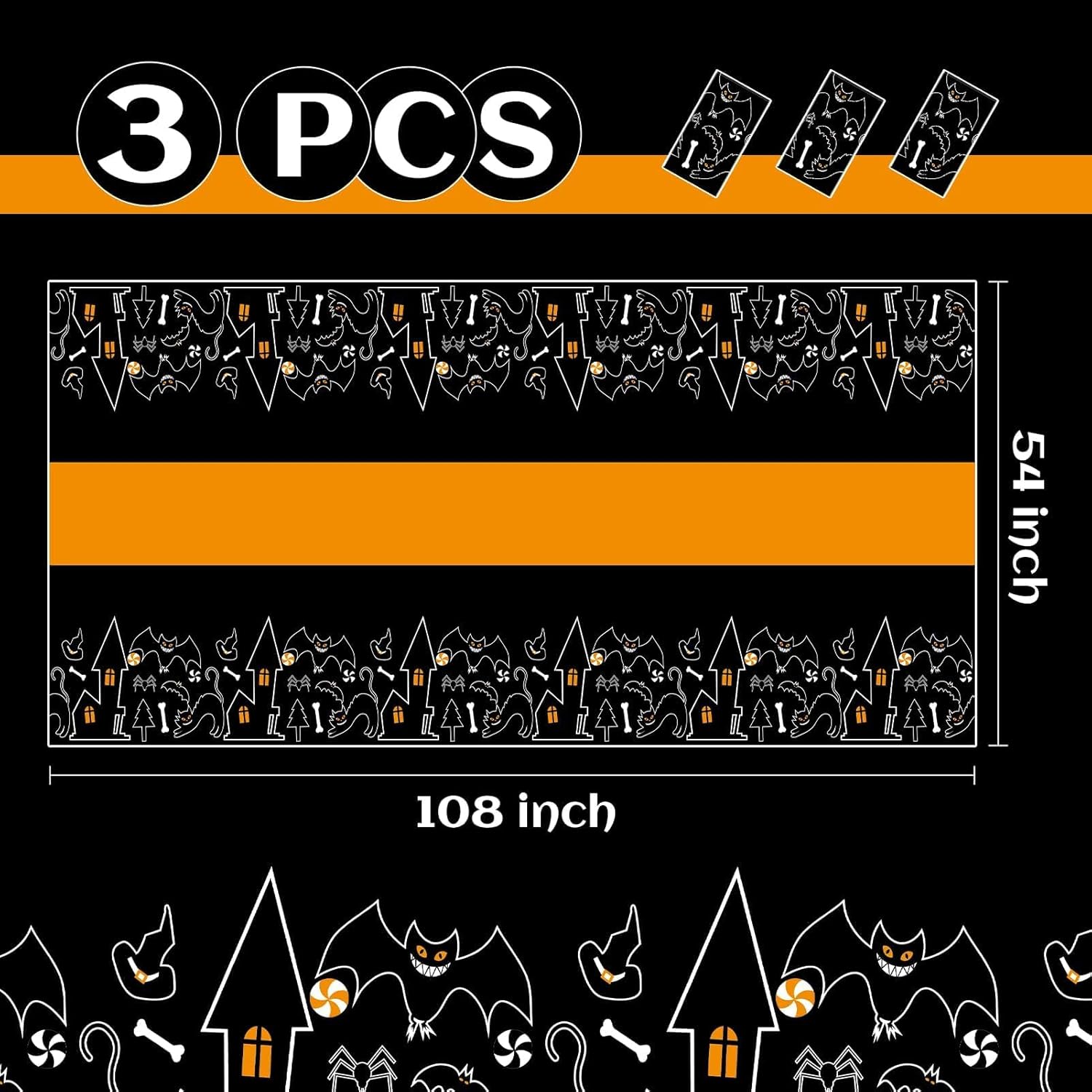 Childom 3 Pack Halloween Tablecloths 54x108 Inches