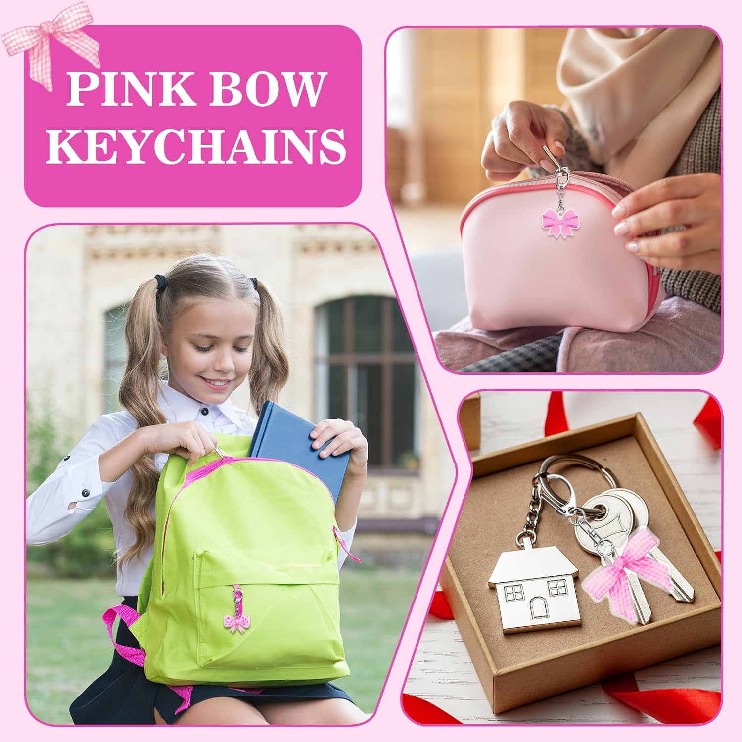 24 Pcs Pink Bow Keychain Party Favors Set